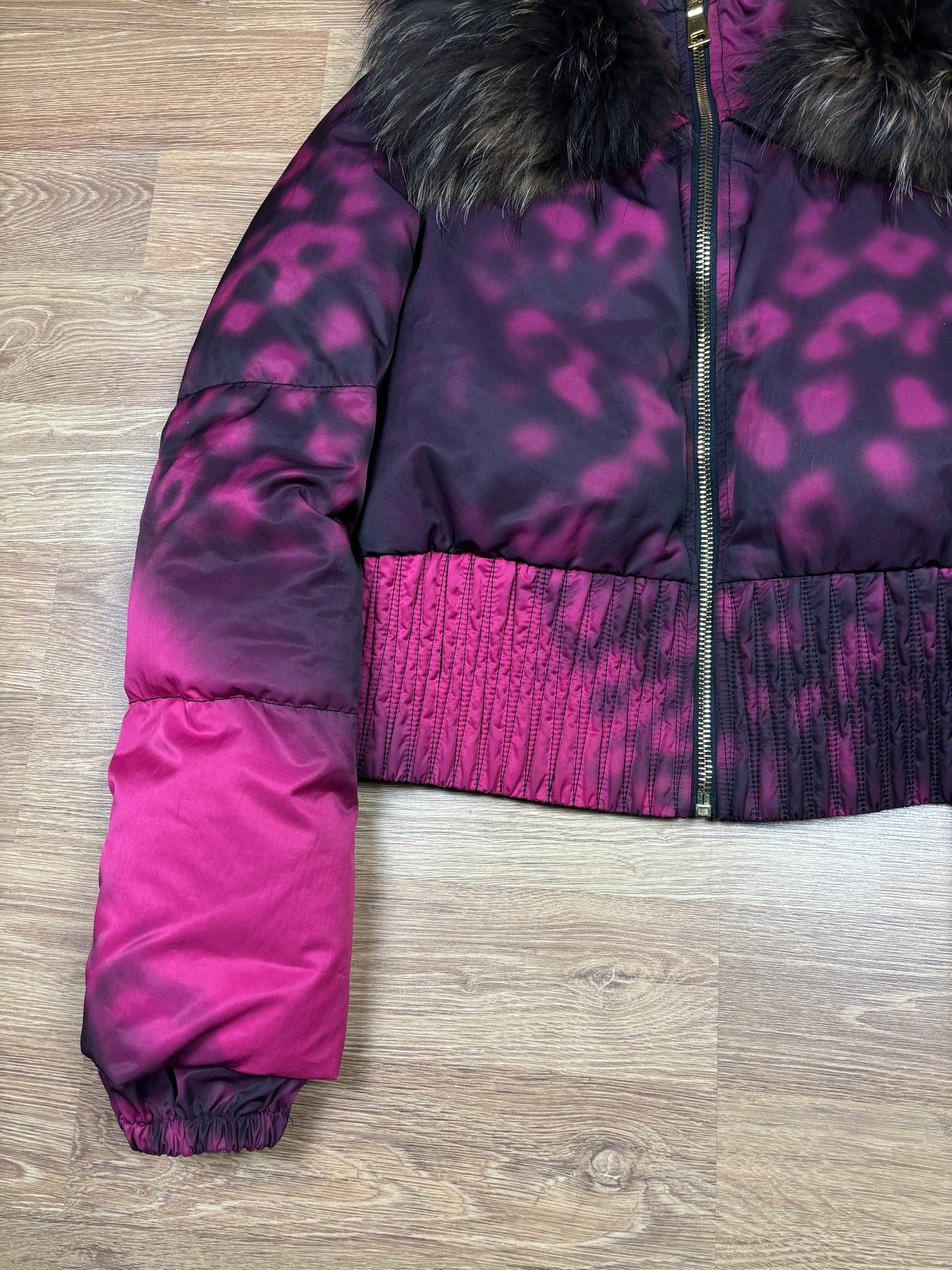 2000s Prada Detachable Fox Fur Leopard Down Jacket