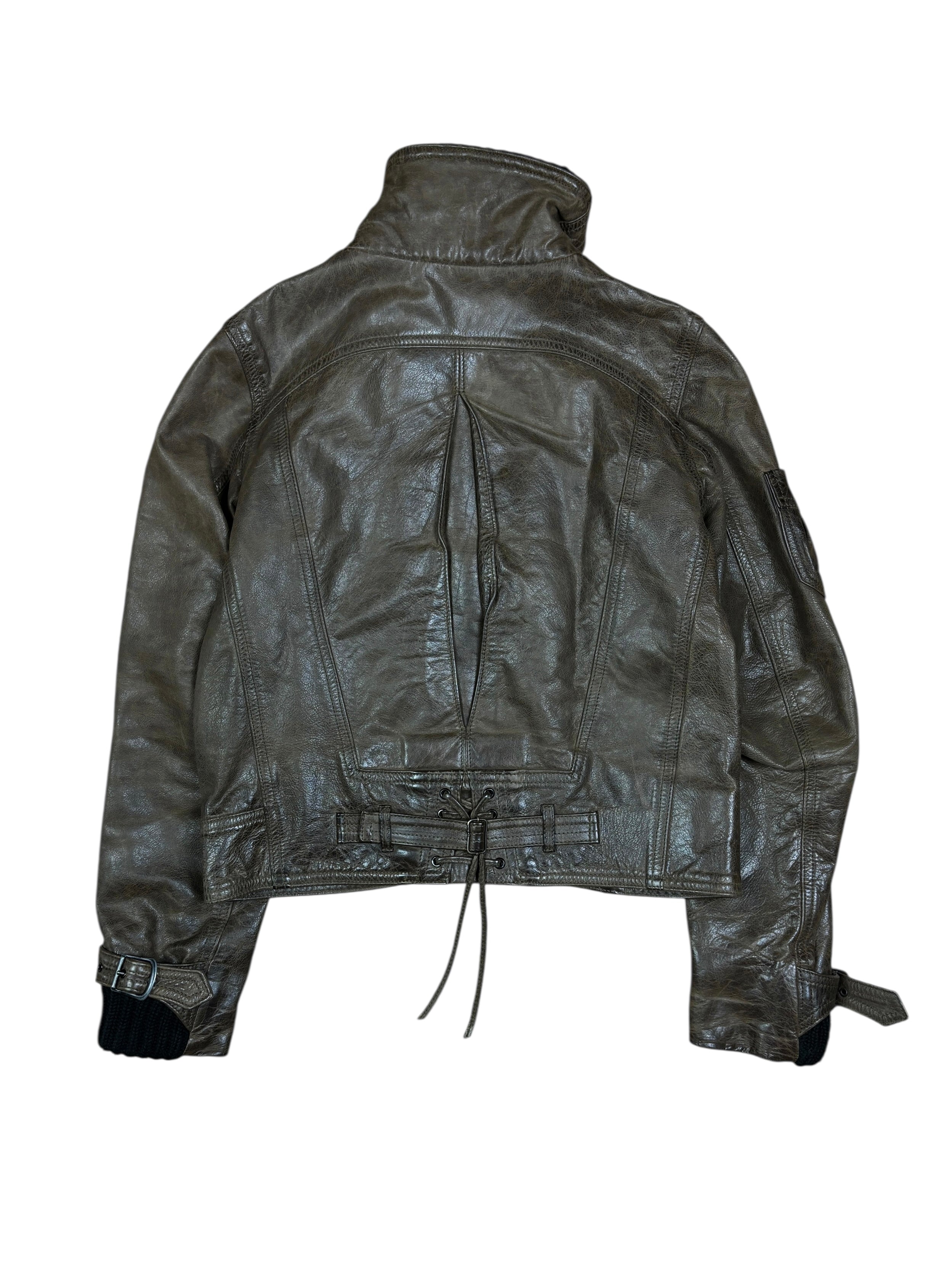 Diesel Stylelab Brown Leather Cropped Biker Jacket