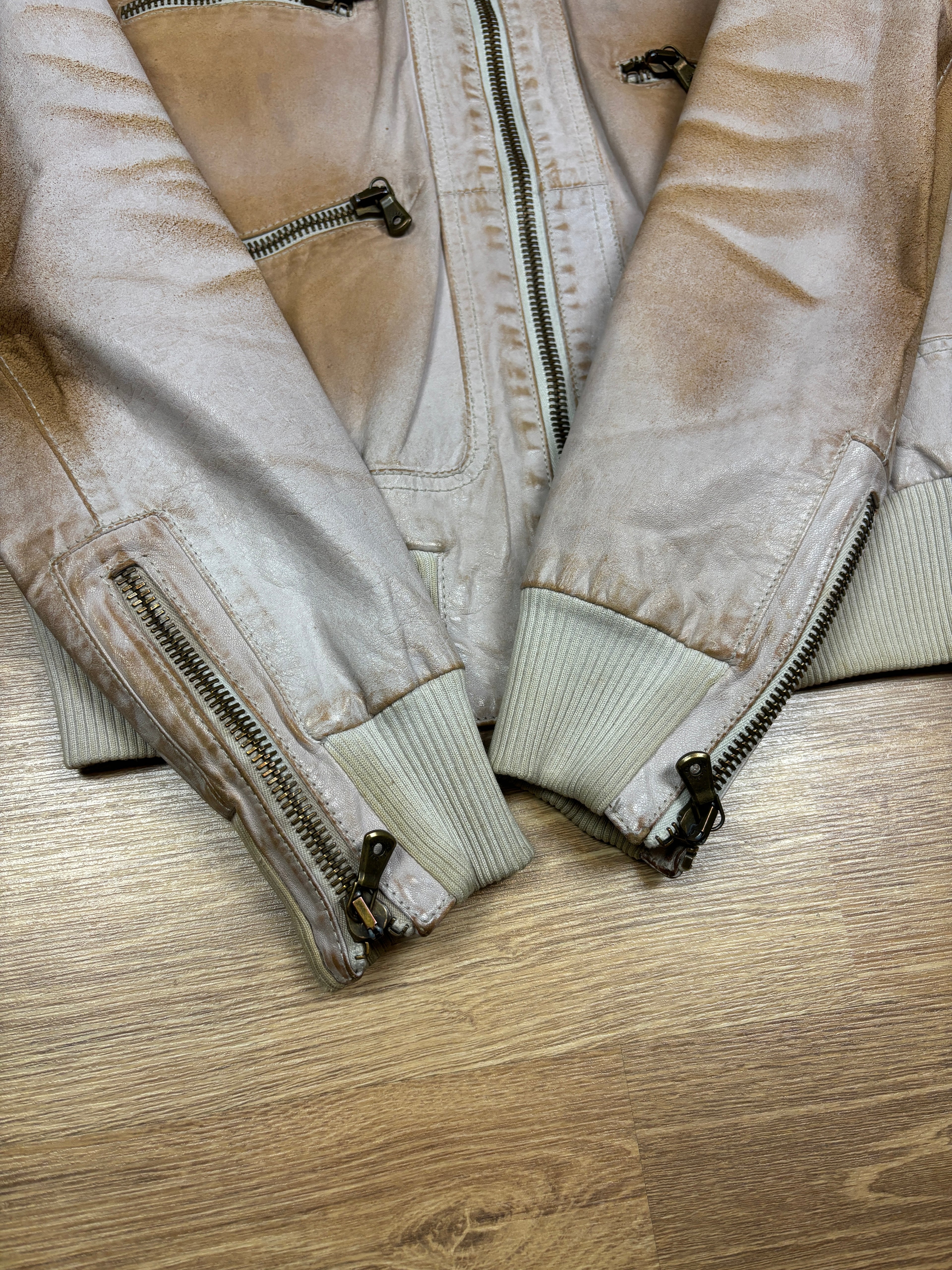 2000s Dolce & Gabbana Faded Multi-Zip Calfskin Leather Jacket