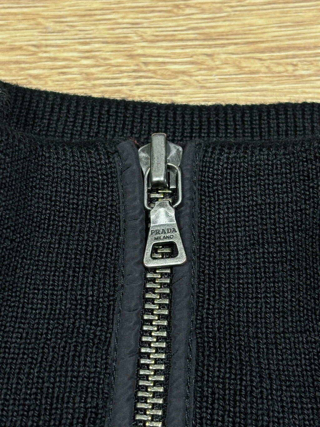 Prada Black Knit & Nylon Zip Jacket