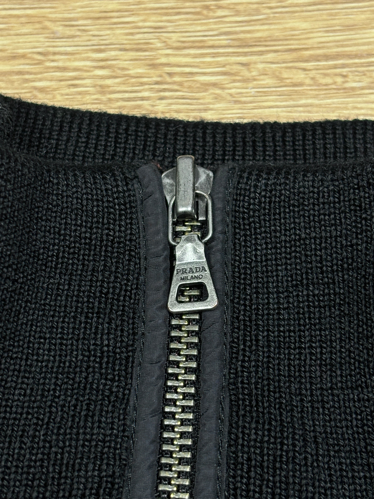 Prada Black Knit & Nylon Zip Jacket