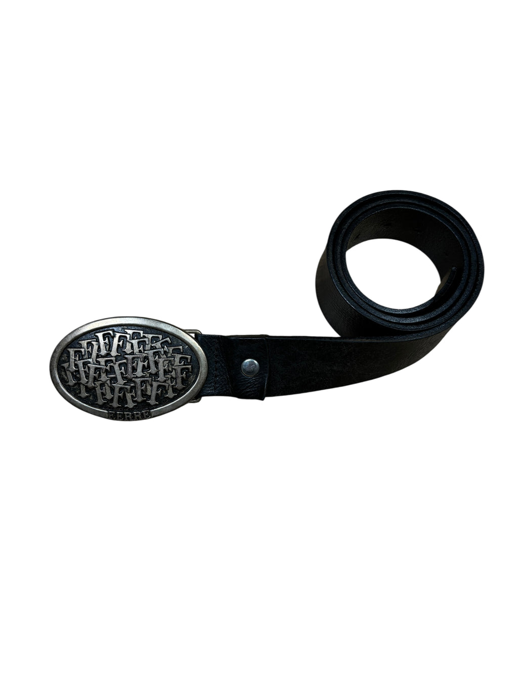 2000s Gianfranco Ferré Black Leather Monogram Buckle Belt