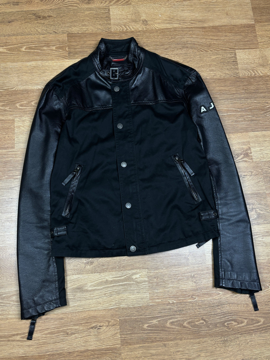 2000s Armani Jeans Leather Panel Biker Jacket