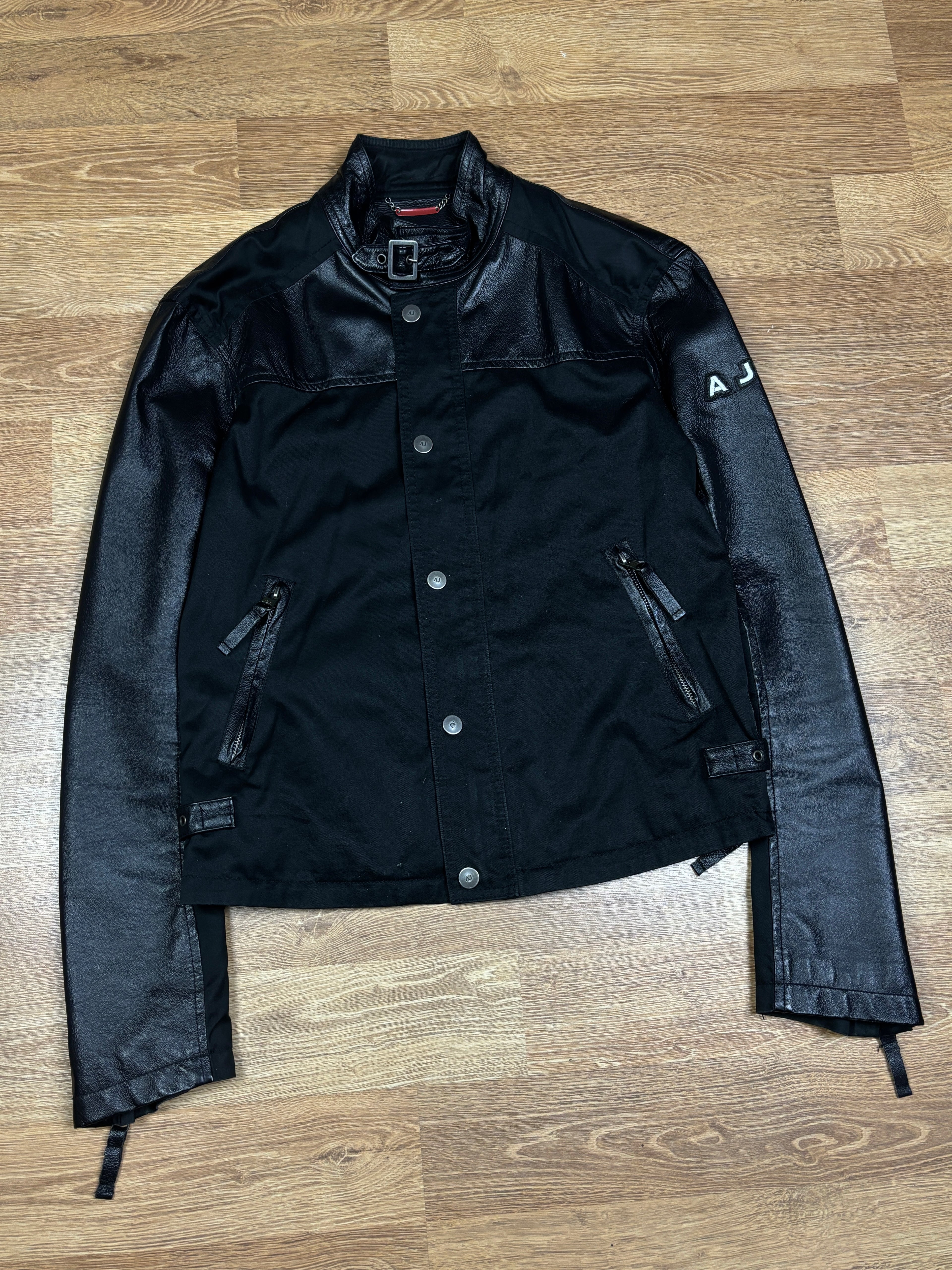 2000s Armani Jeans Leather Panel Biker Jacket