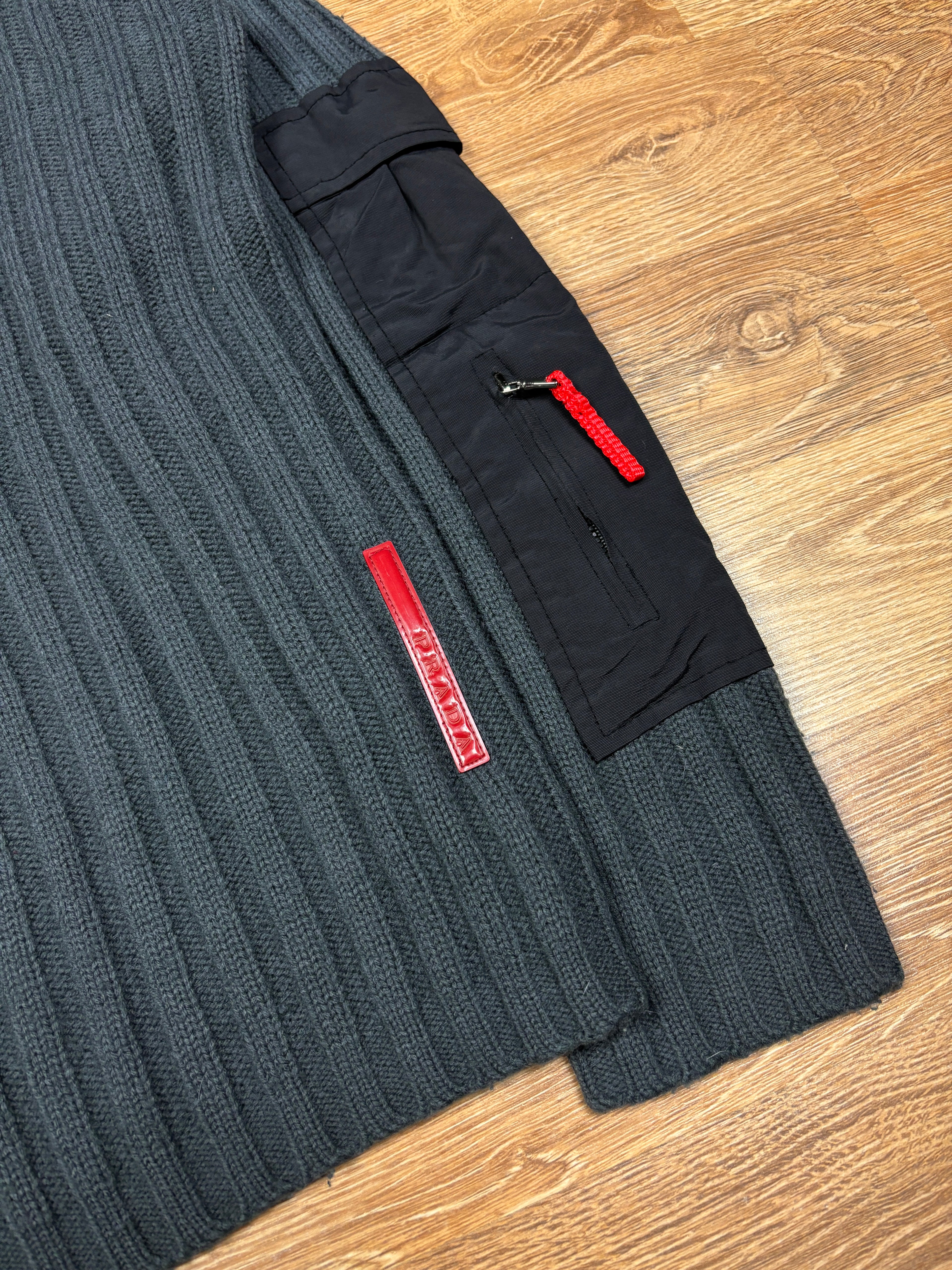 2000s Prada Linea Rossa Ribbed Utility Knitted Zip-Up