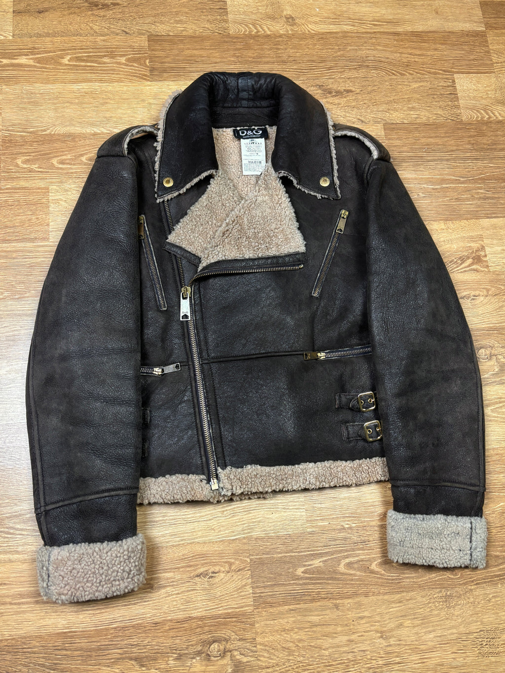 2000s Dolce & Gabbana Leather Shearling Biker Jacket