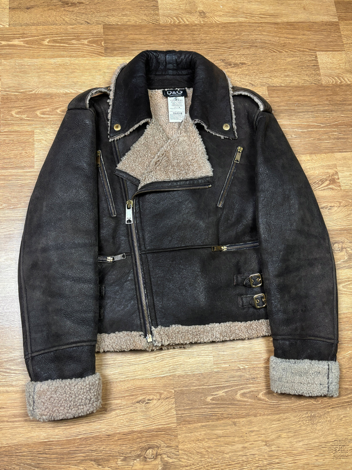 2000s Dolce & Gabbana Leather Shearling Biker Jacket
