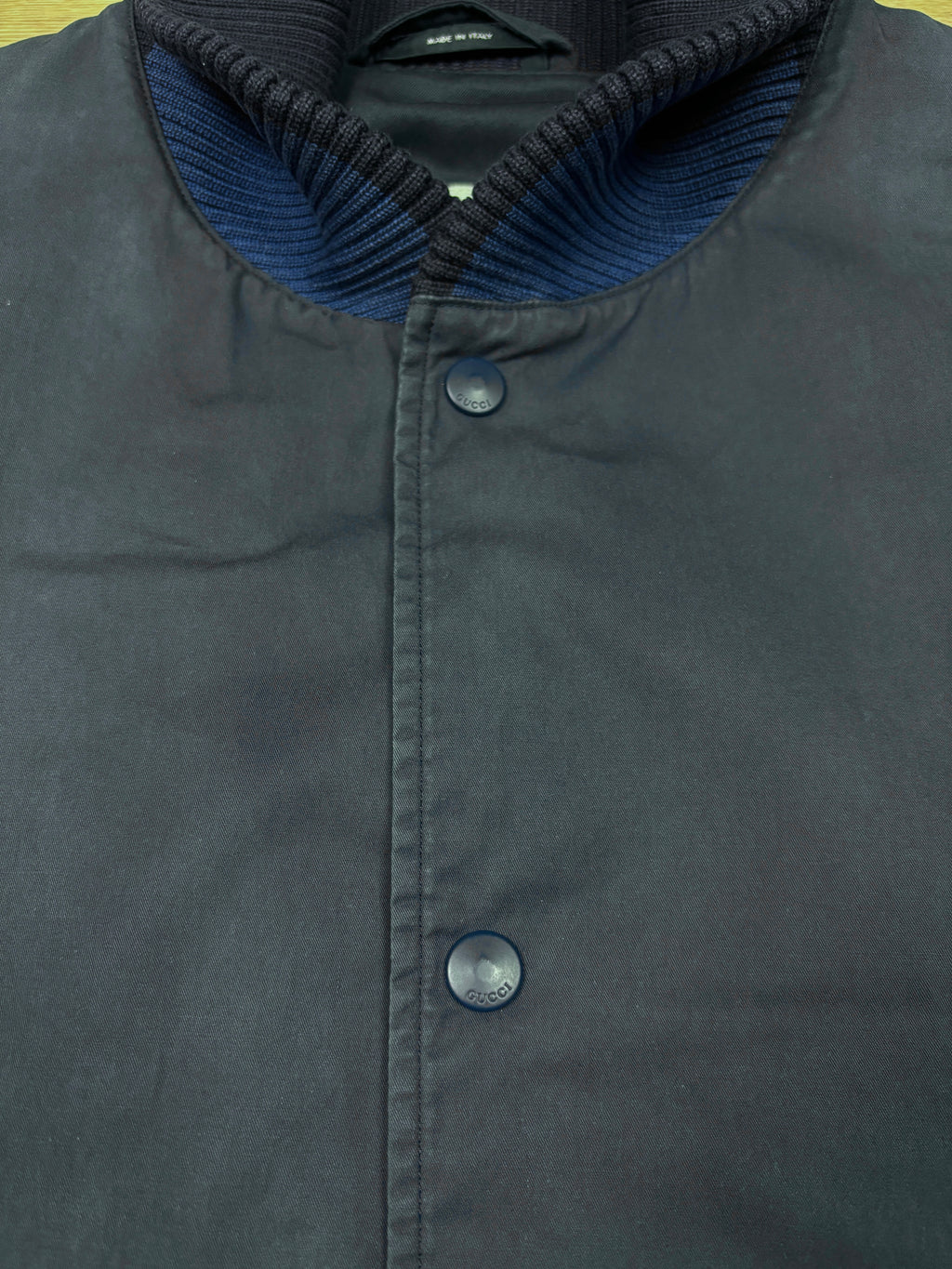 Chaqueta Varsity Gucci Algodón Azul Marino y Manga de Cuero SS2010