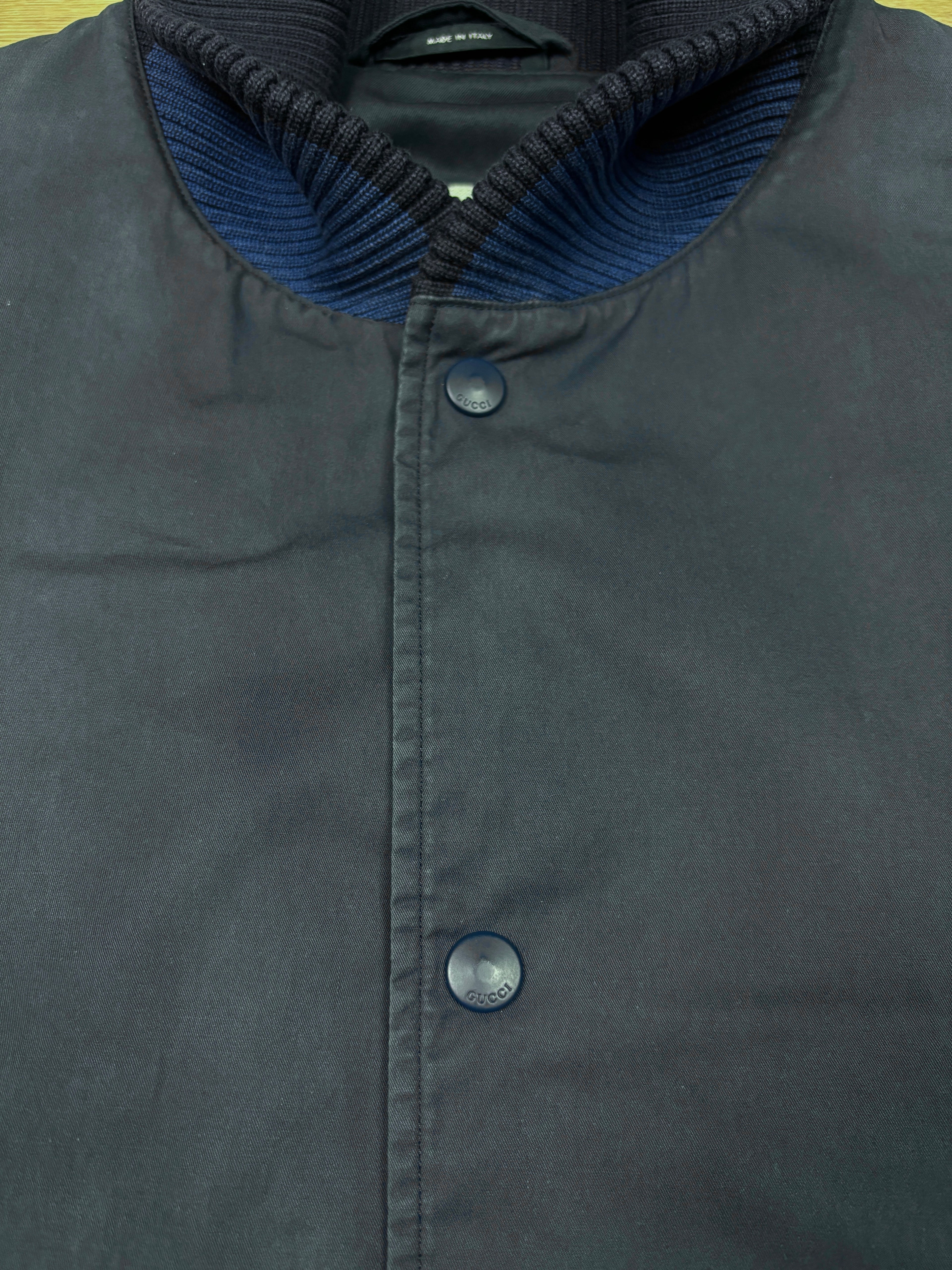 Chaqueta Varsity Gucci Algodón Azul Marino y Manga de Cuero SS2010