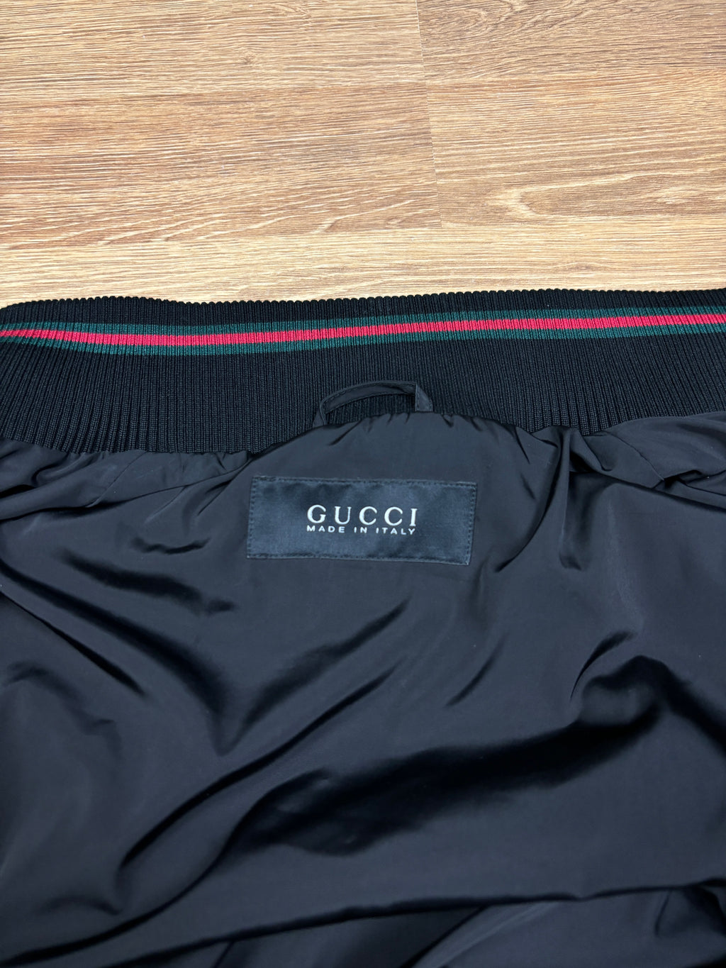 Gucci Black Nylon Jacket with Web Collar