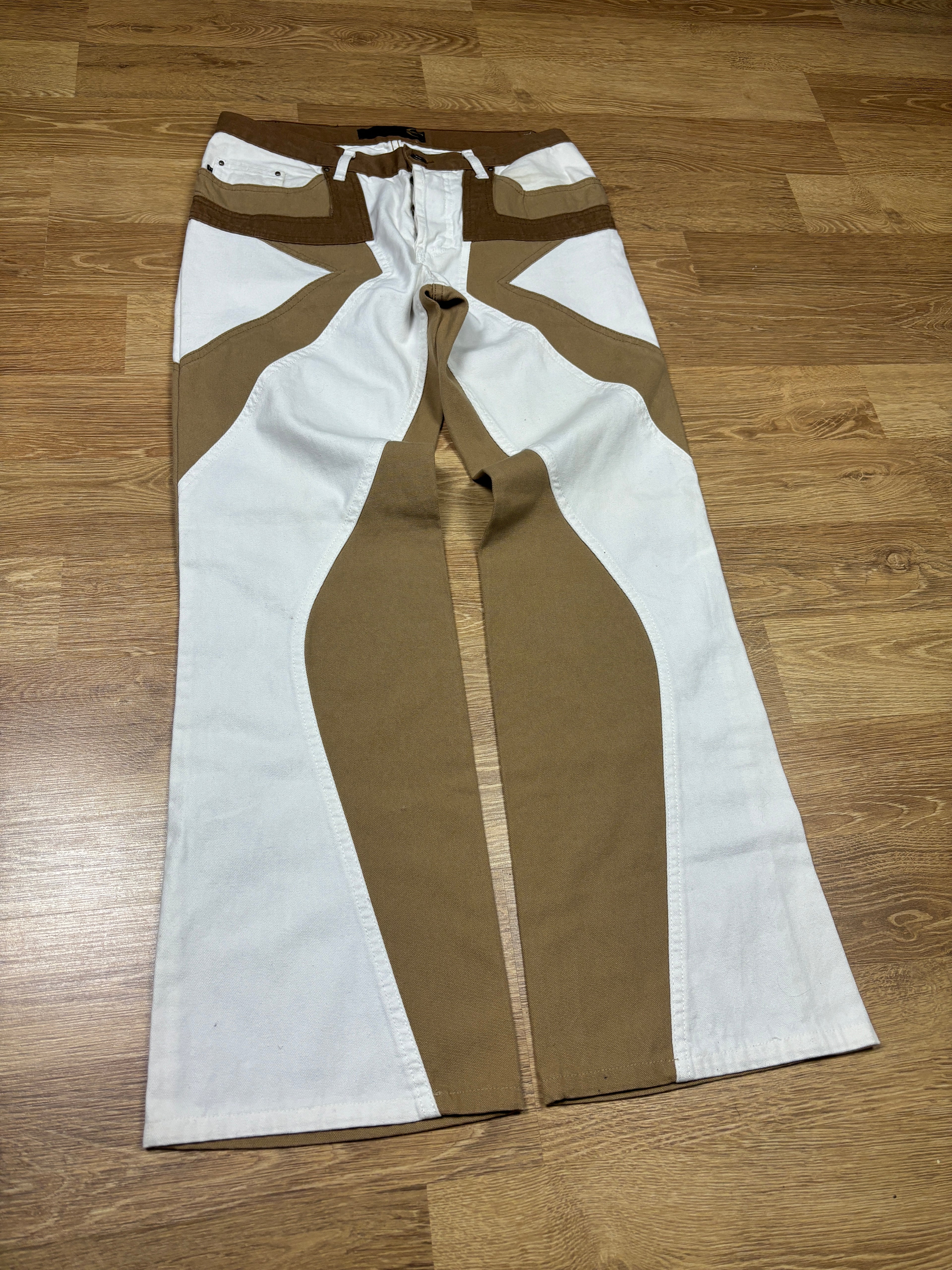 2000s Just Cavalli Brown & White Panel Flared Pants