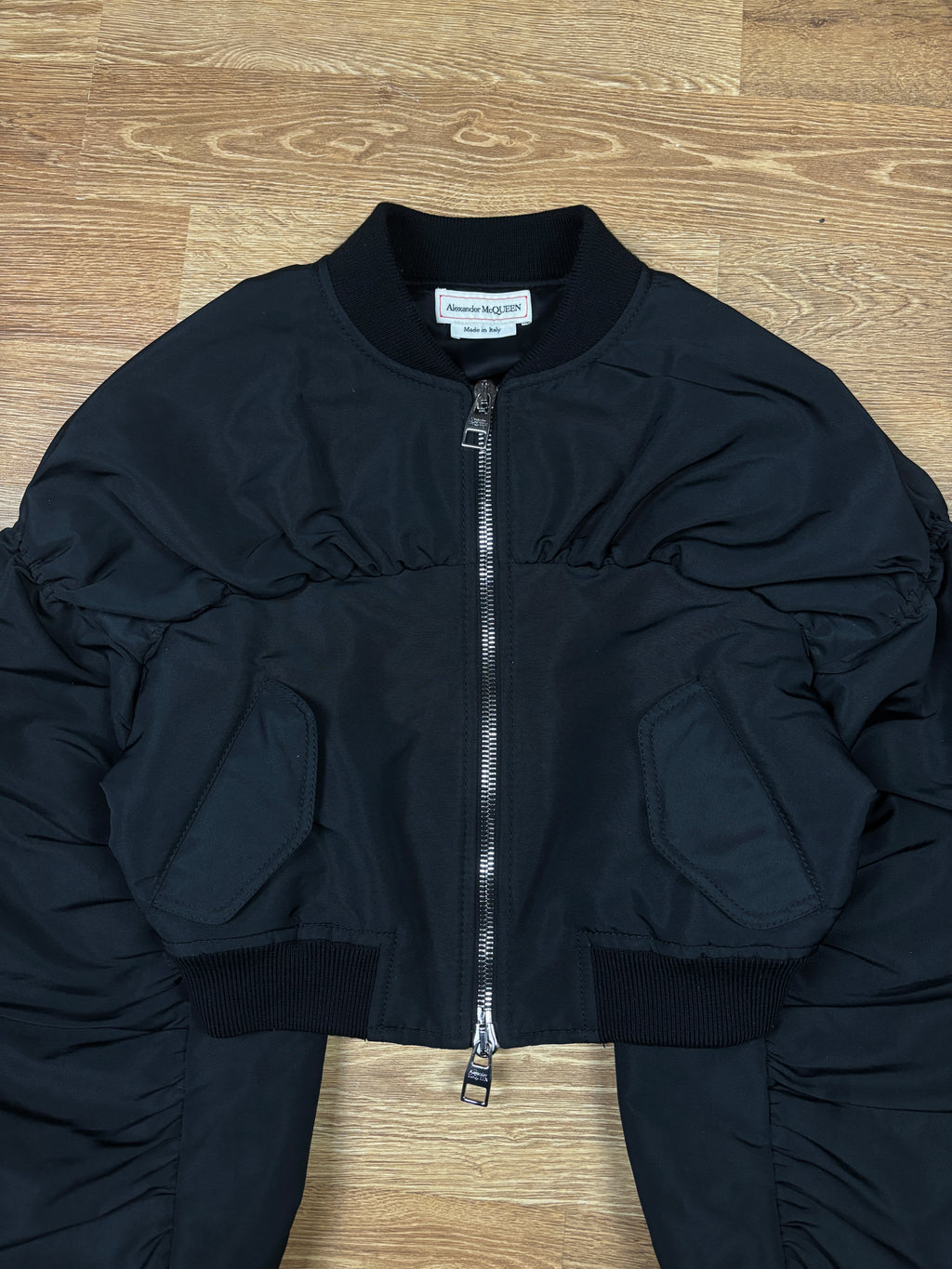 Alexander McQueen Cropped Balloon Sleeve Bomber Jacket