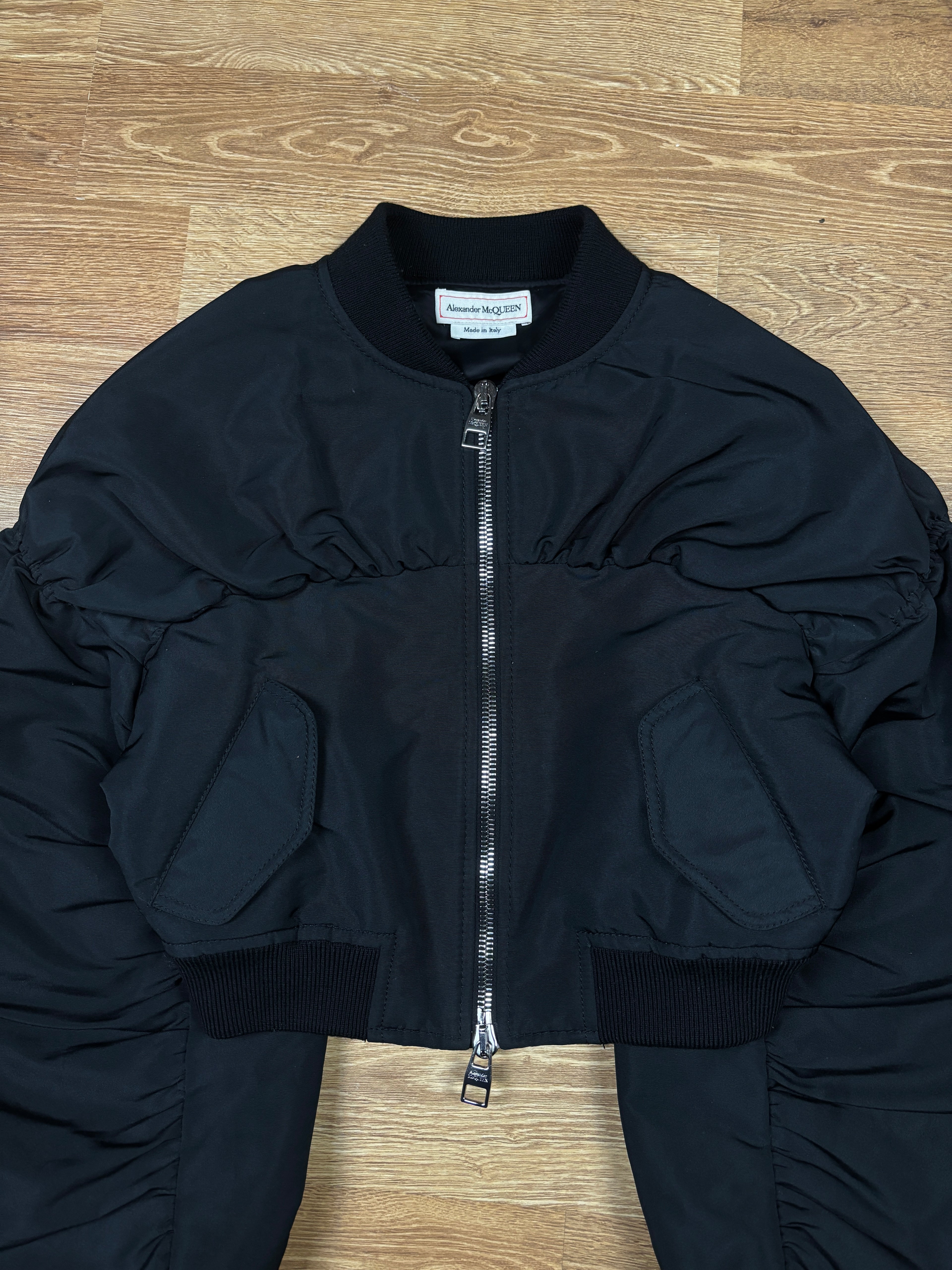 Alexander McQueen Cropped Balloon Sleeve Bomber Jacket