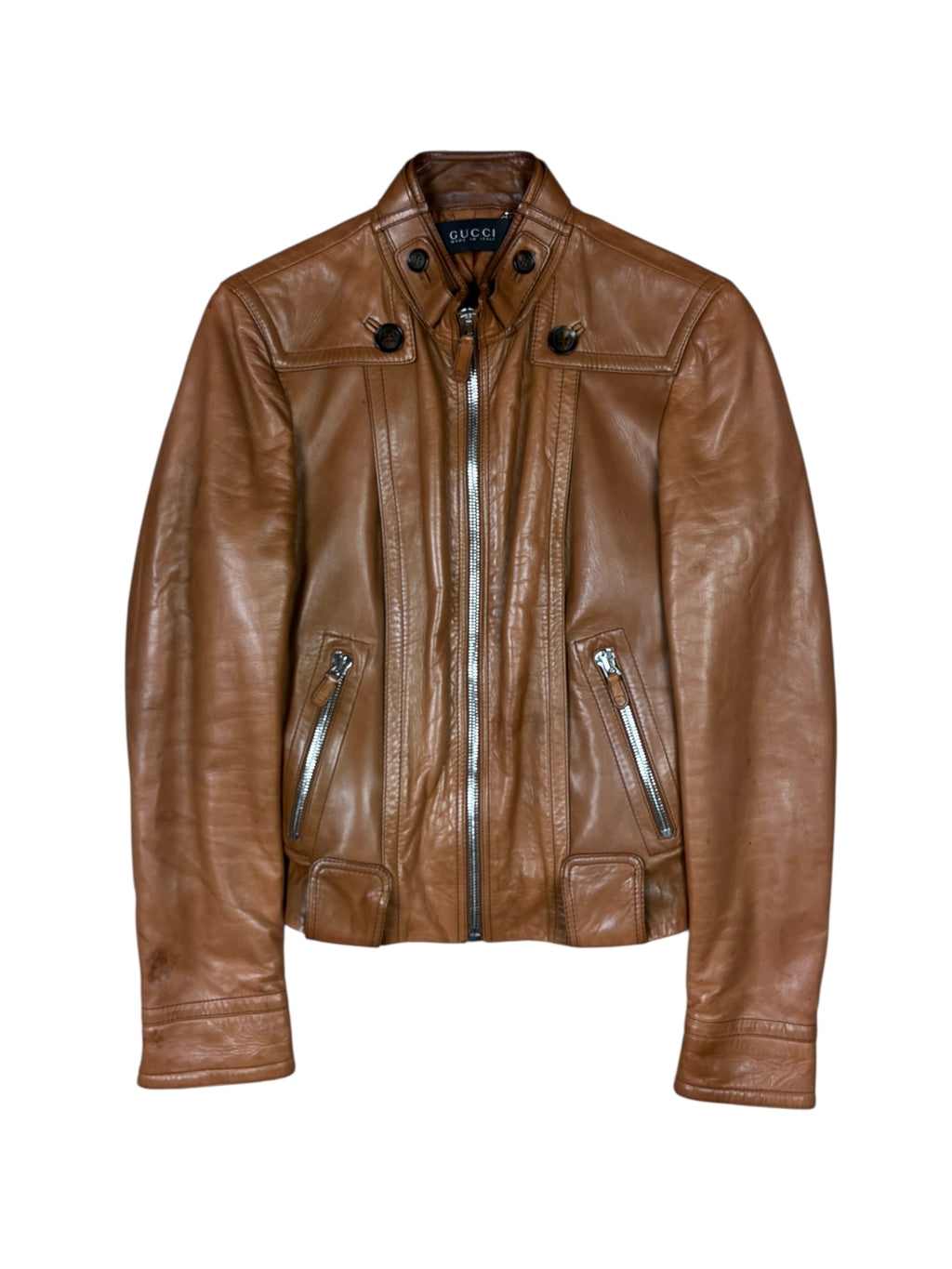 Gucci 2000s Leather Biker Jacket with GG Belt