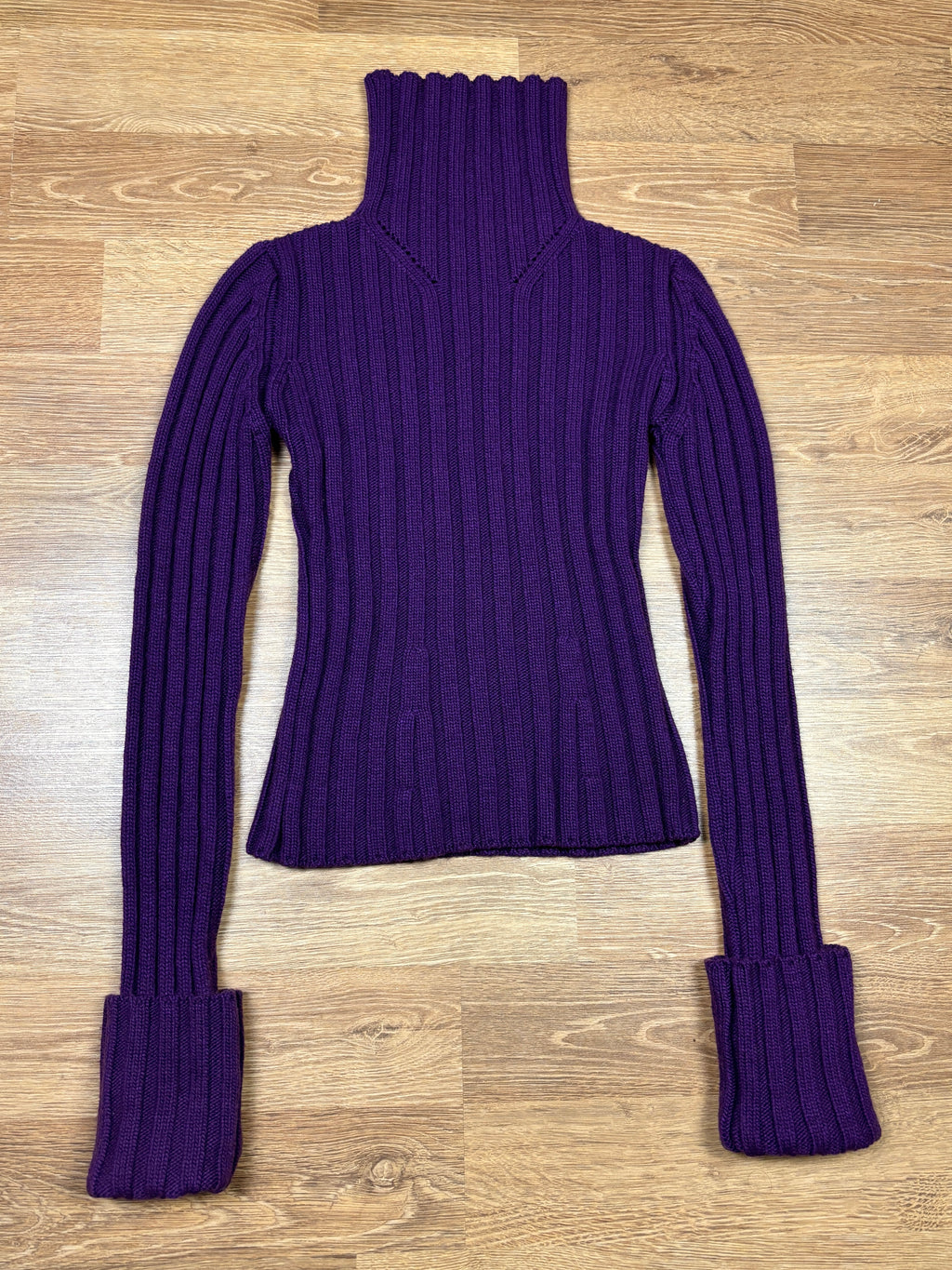 Ann Demeulemeester Purple Ribbed Turtleneck Knit