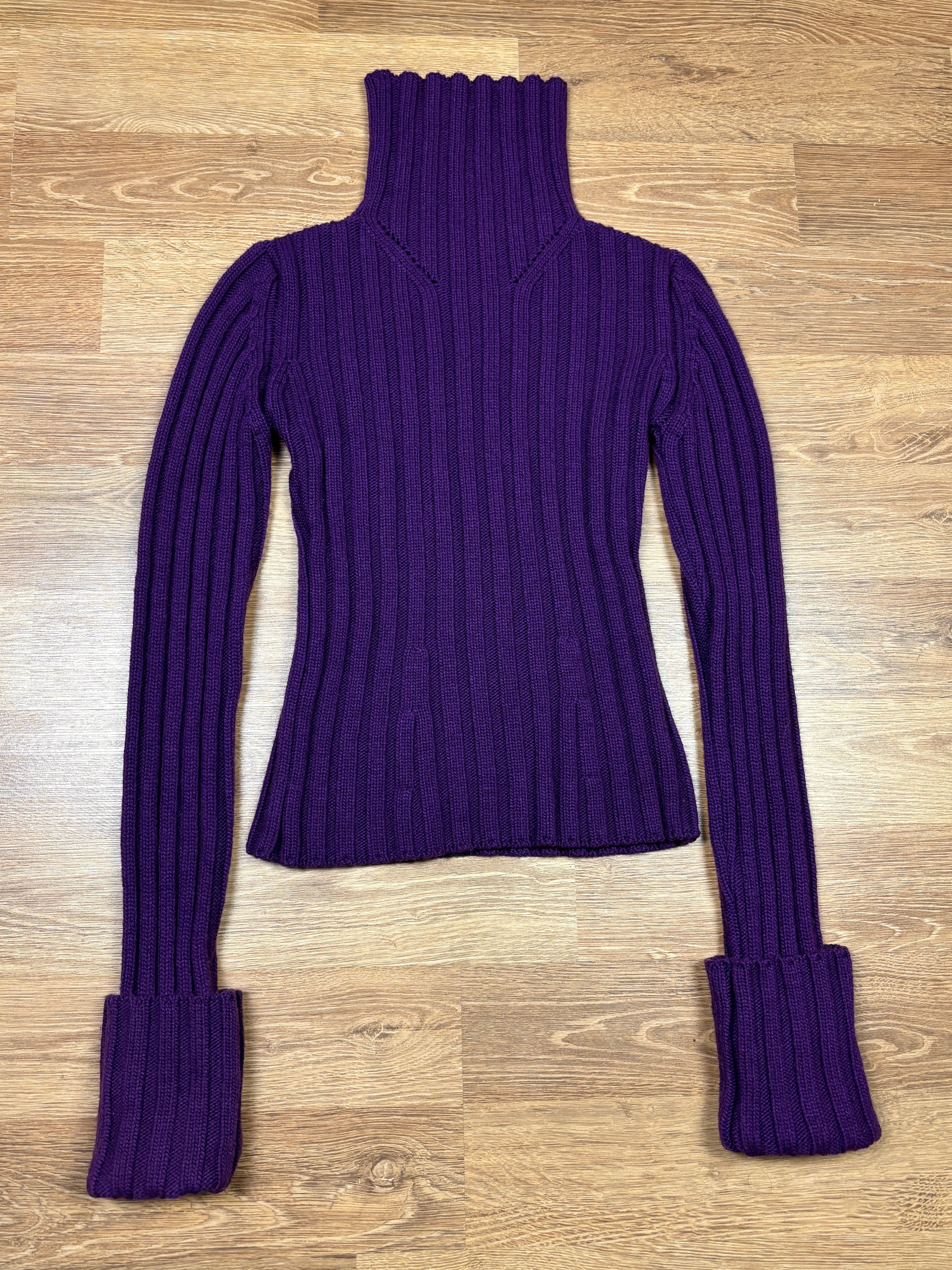 Ann Demeulemeester Purple Ribbed Turtleneck Knit