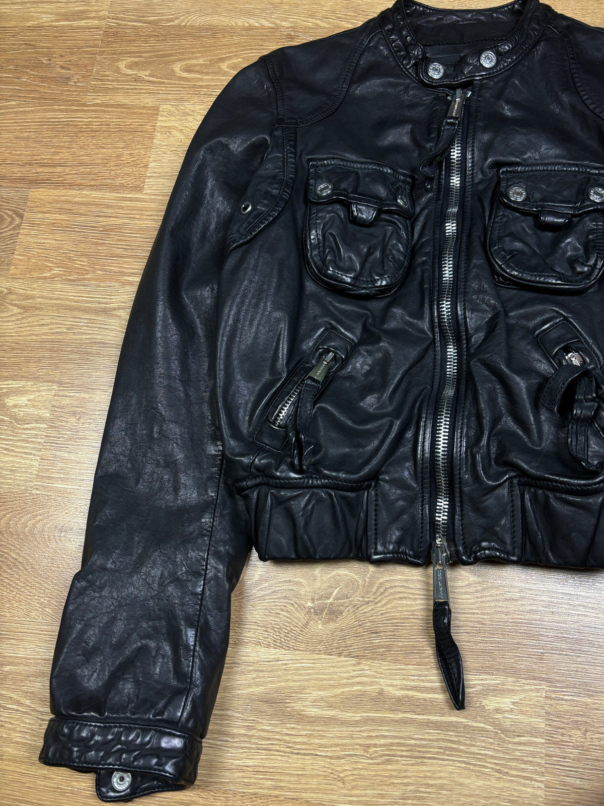 2000s Dsquared2 Cropped Black Leather Jacket