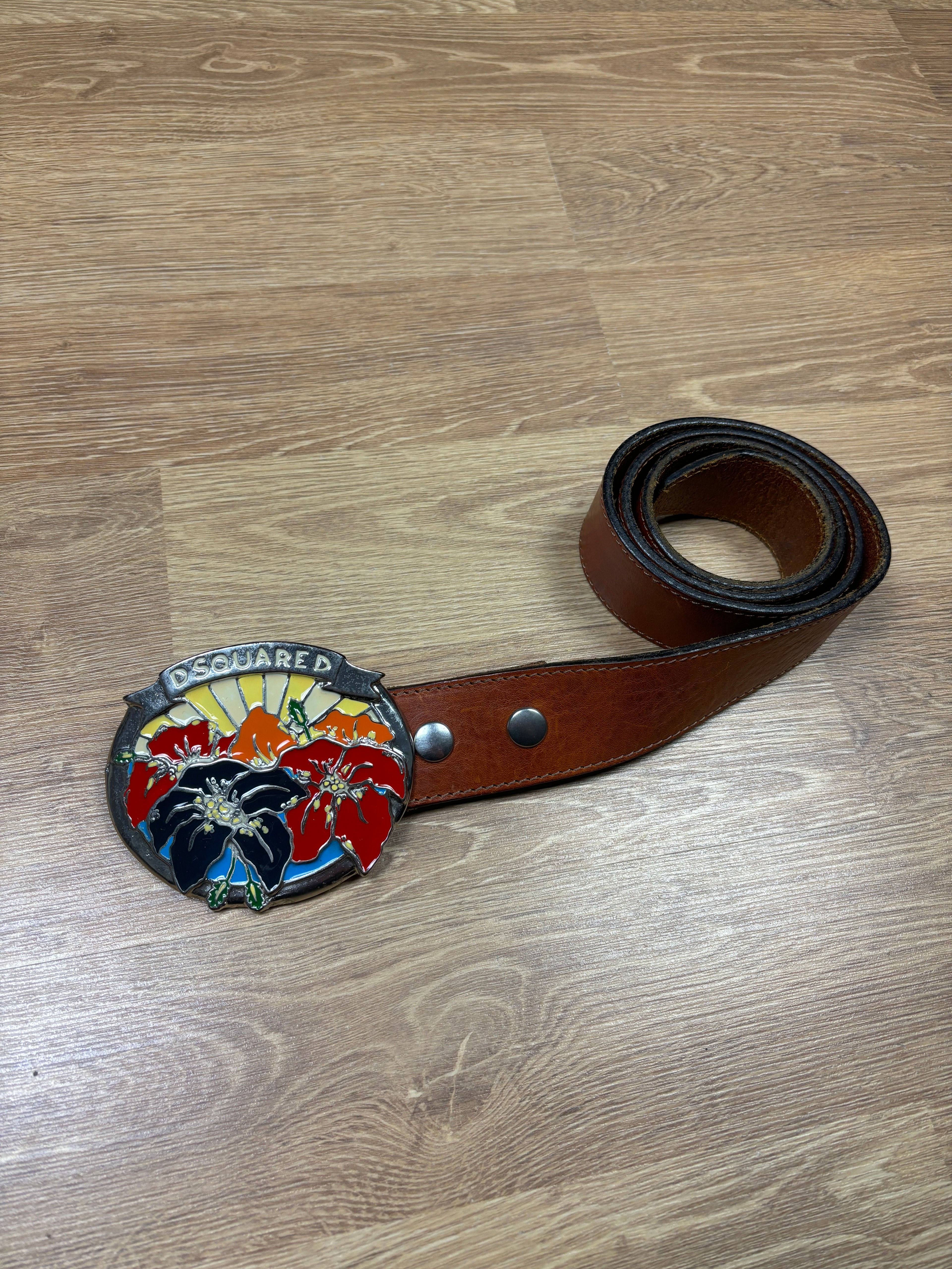 2000s Dsquared2 Floral Sunset Leather Belt