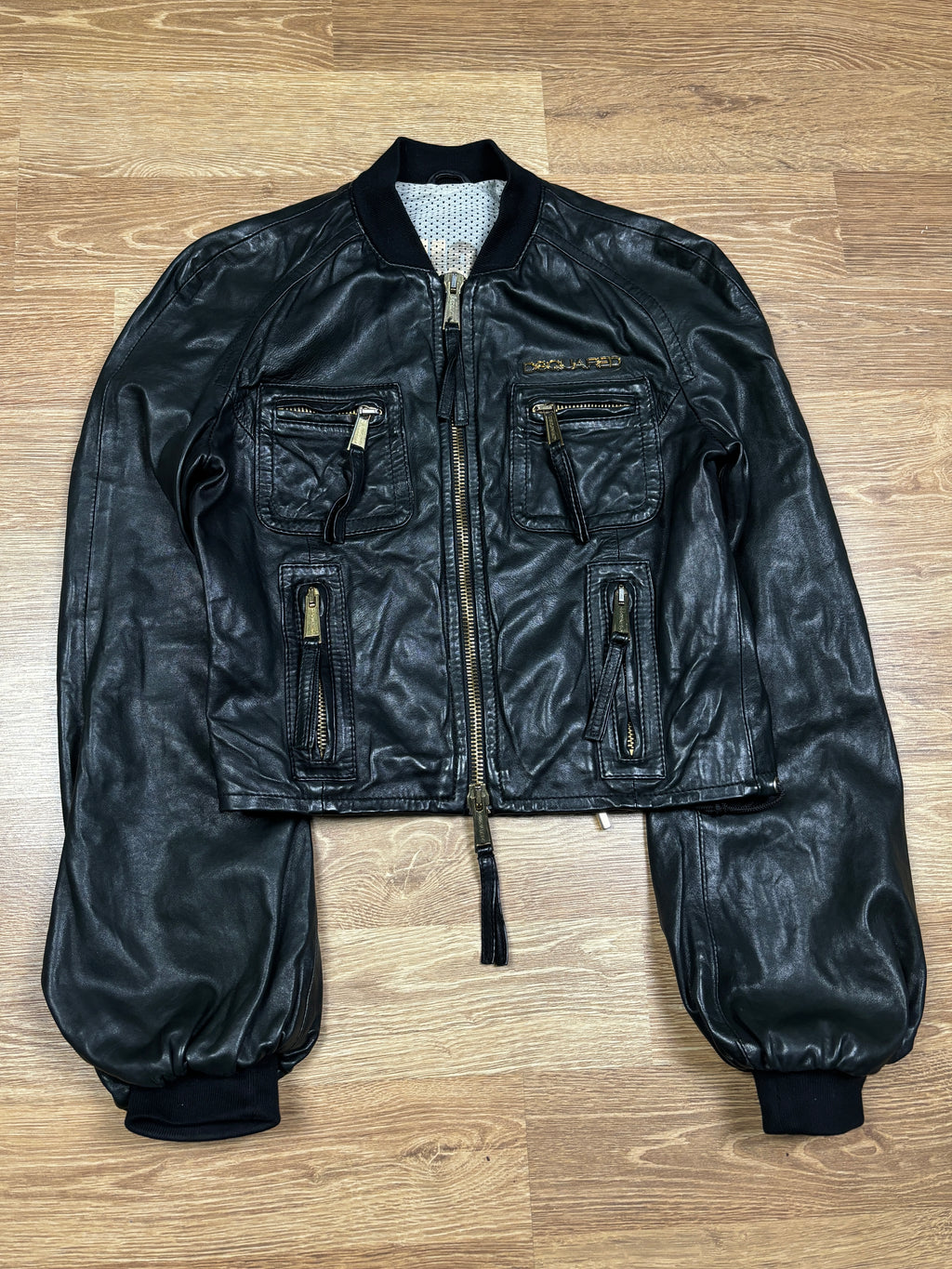 2000s Dsquared2 Black Leather Balloon Sleeve Jacket