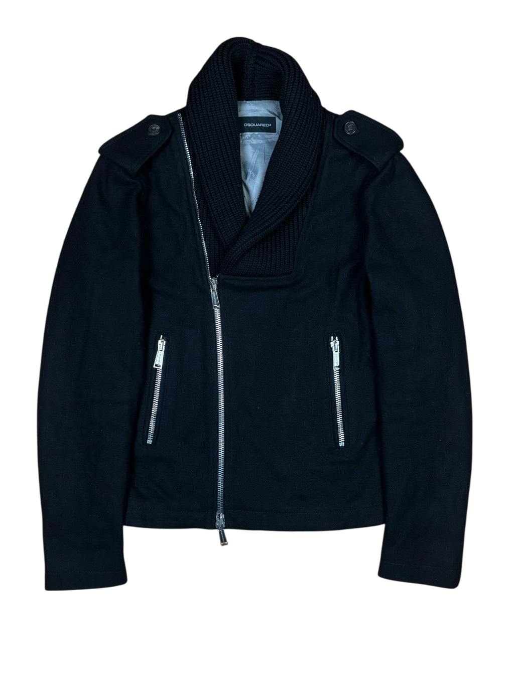 AW2013 Dsquared2 Black Wool Asymmetric Zip Jacket
