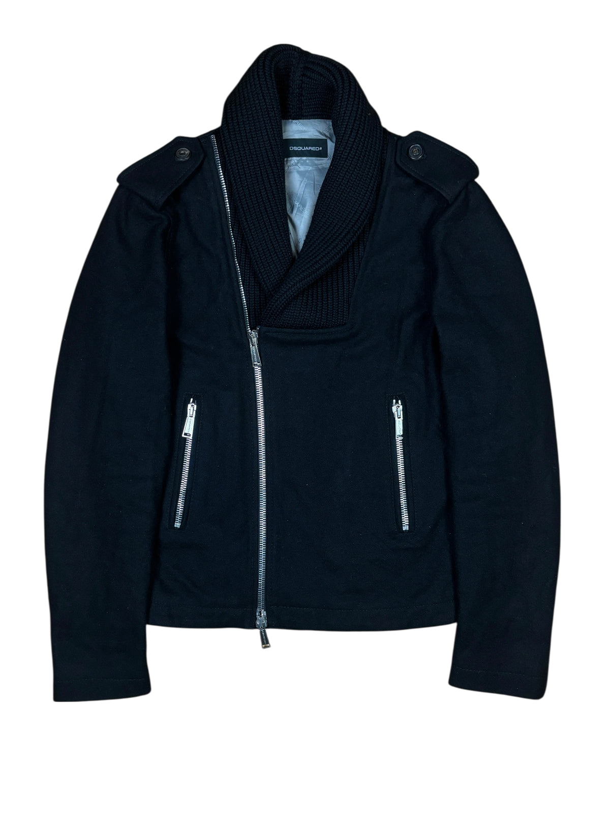 AW2013 Dsquared2 Black Wool Asymmetric Zip Jacket