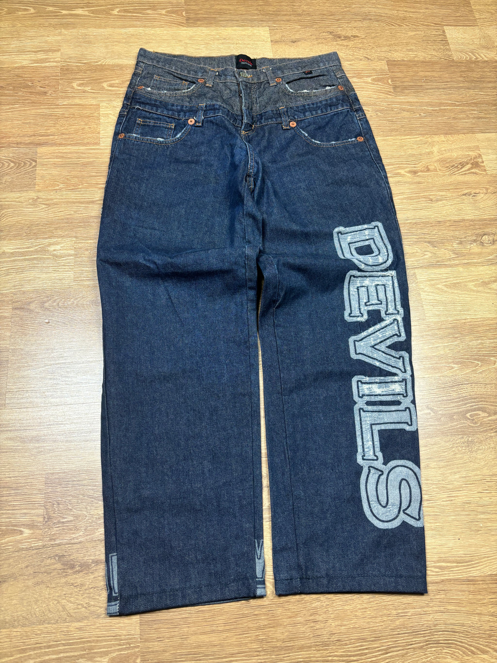 Pantalones vaqueros Roberto Cavalli “Devils” de doble cintura, 2004