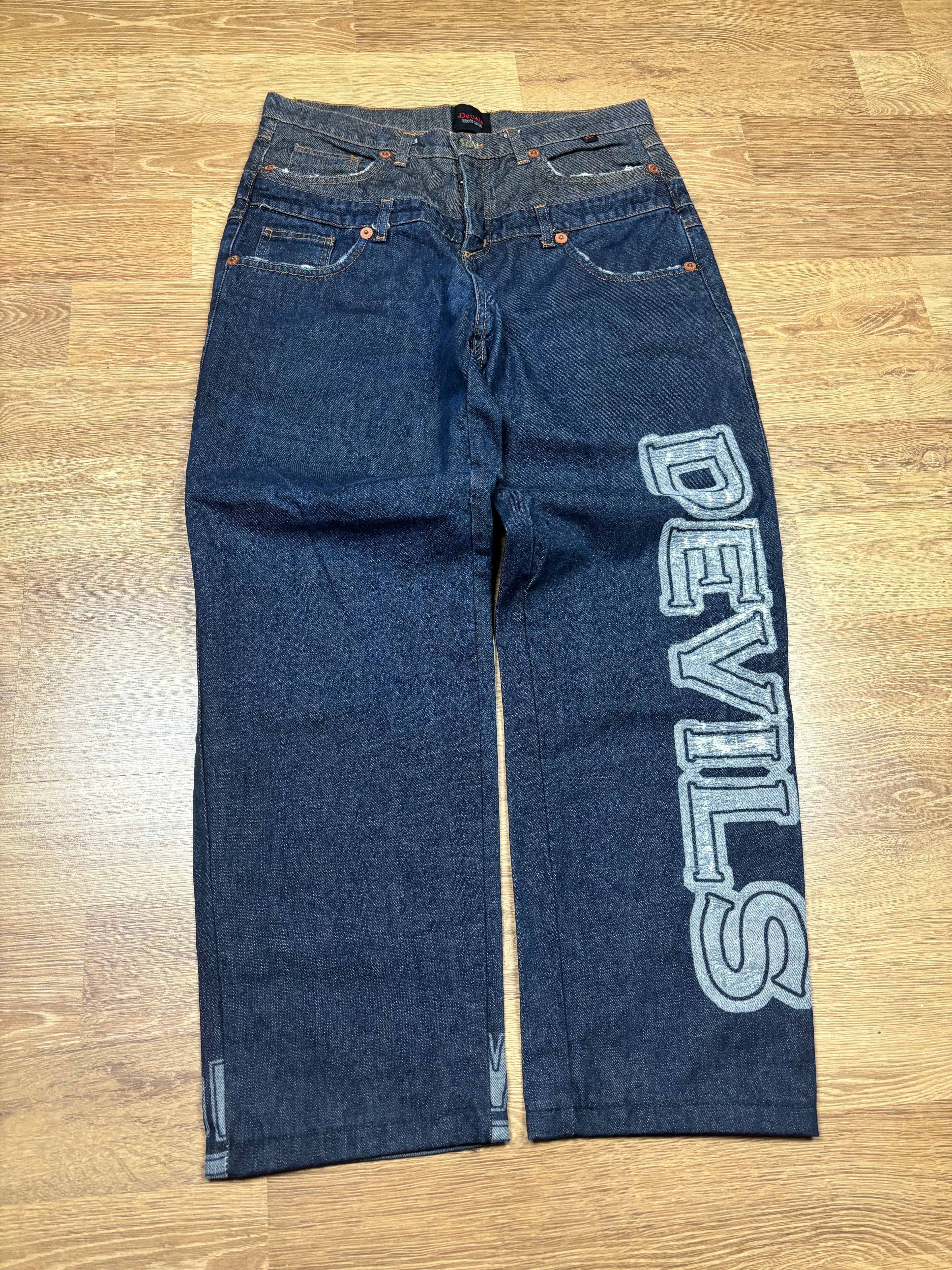 Pantalones vaqueros Roberto Cavalli “Devils” de doble cintura, 2004