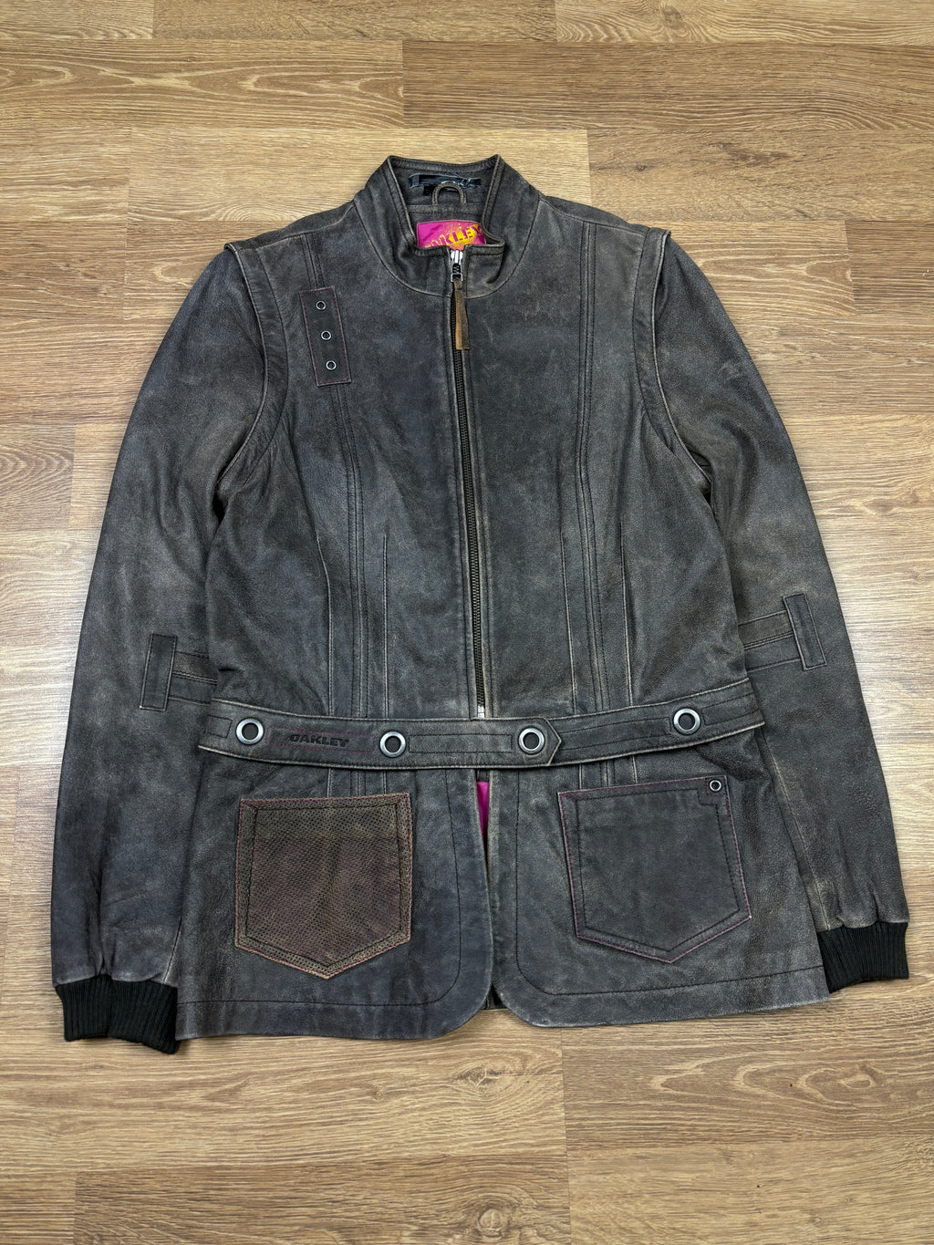 2000s Oakley Detachable Distressed Industrial Leather Jacket