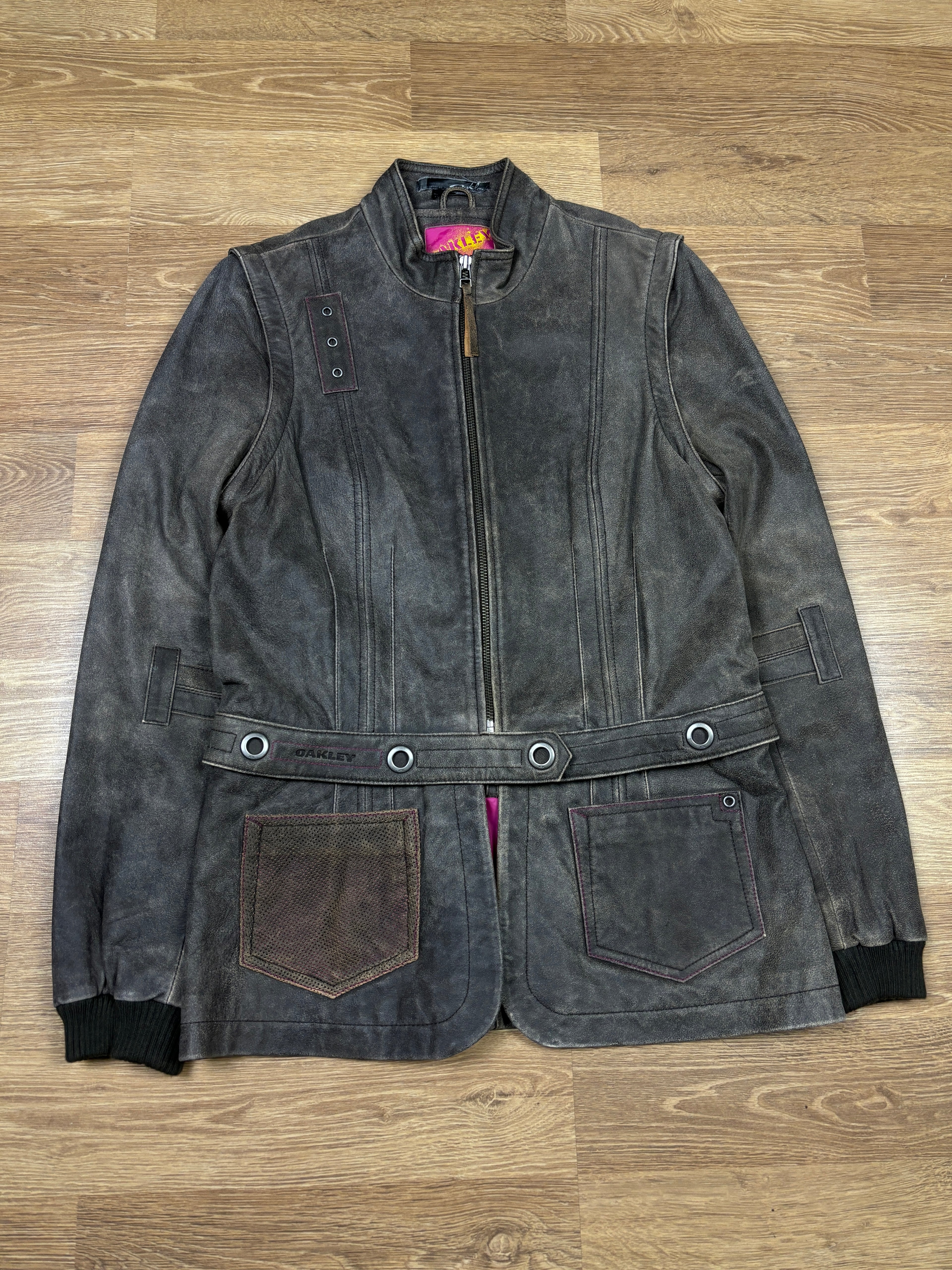 2000s Oakley Detachable Distressed Industrial Leather Jacket