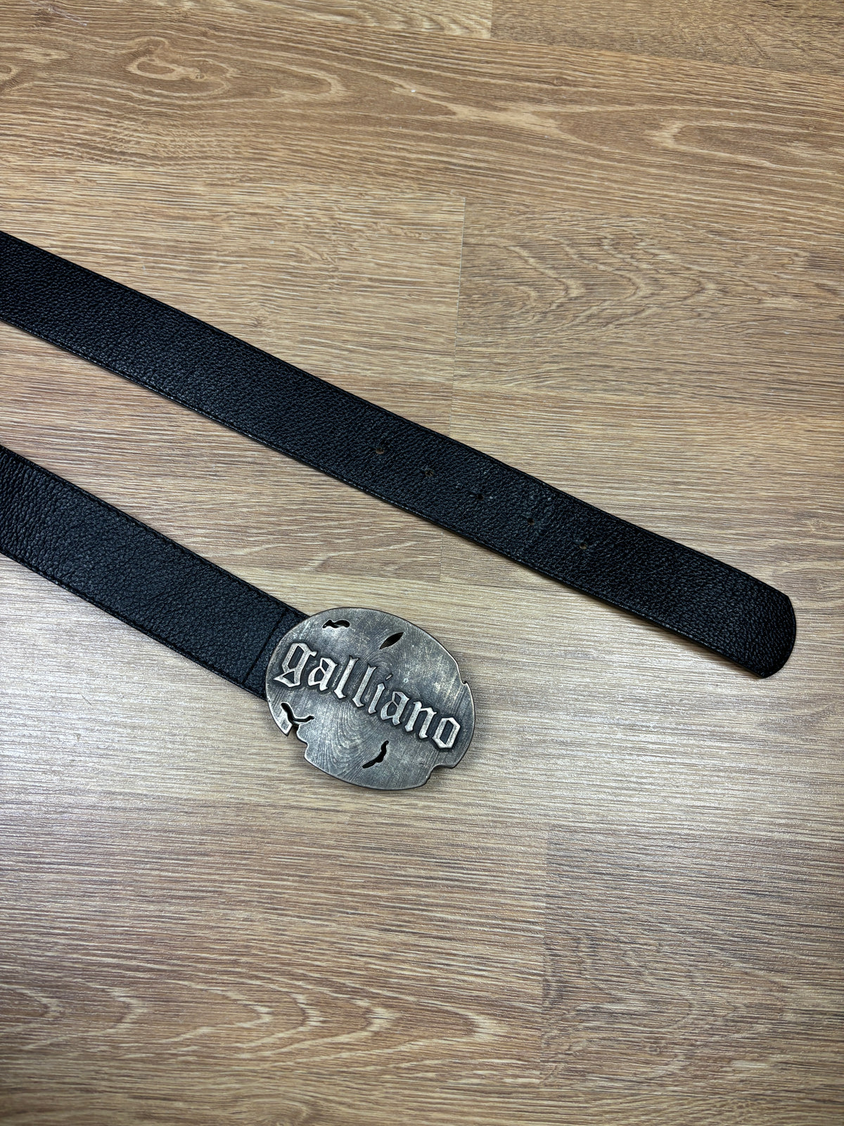 2000s John Galliano Black Leather Logo Buckle Belt