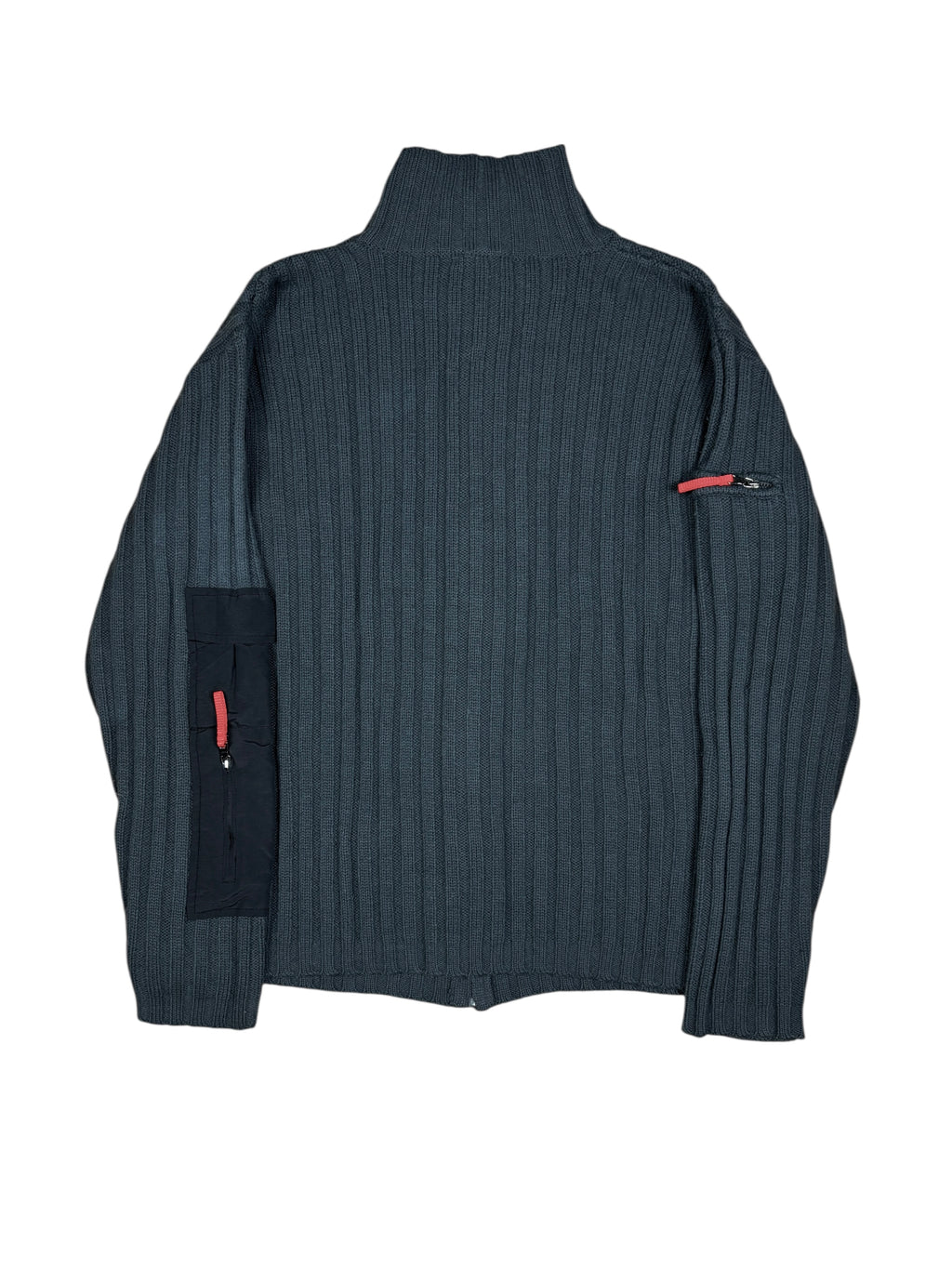 2000s Prada Linea Rossa Ribbed Utility Knitted Zip-Up