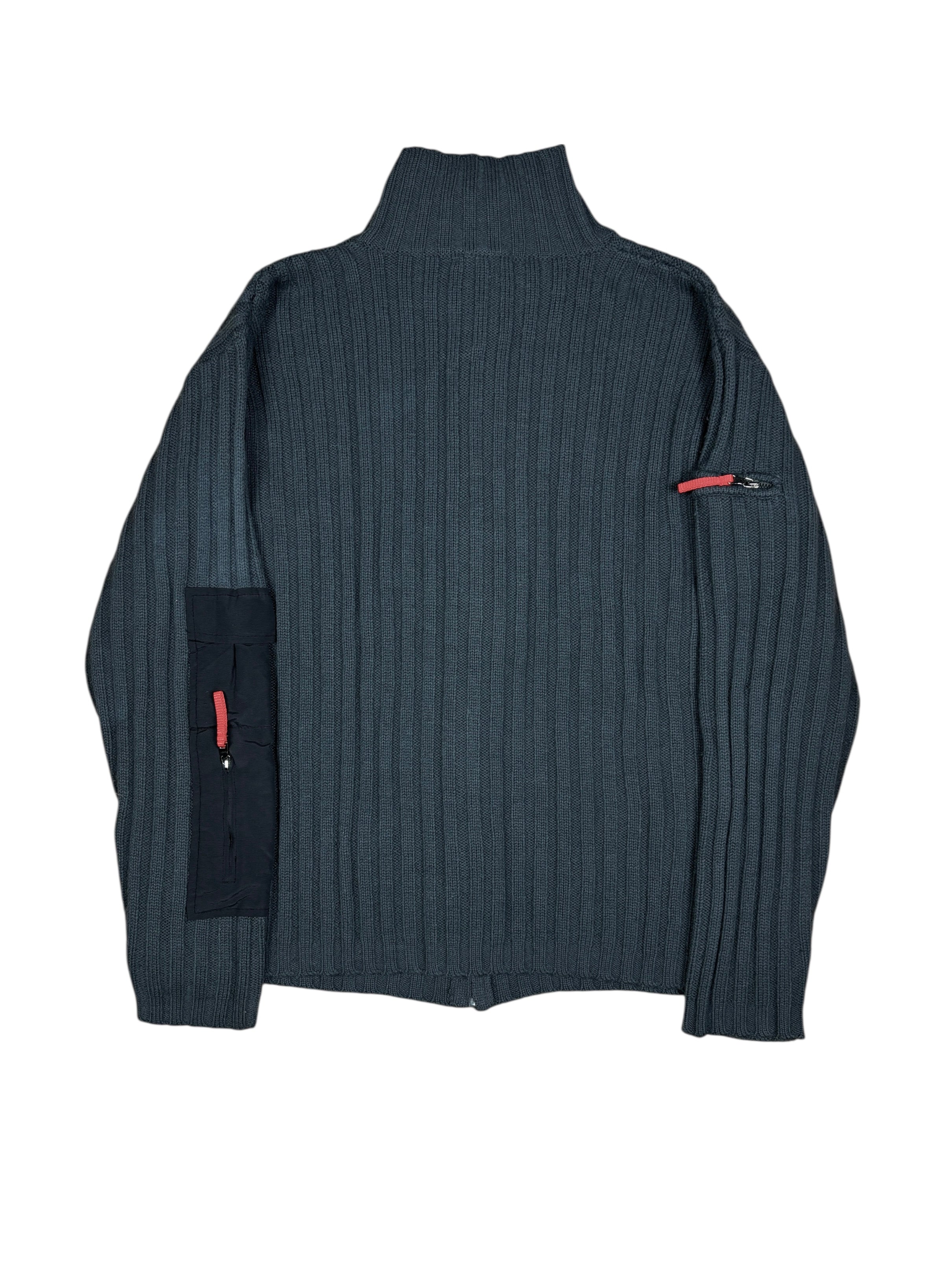 2000s Prada Linea Rossa Ribbed Utility Knitted Zip-Up