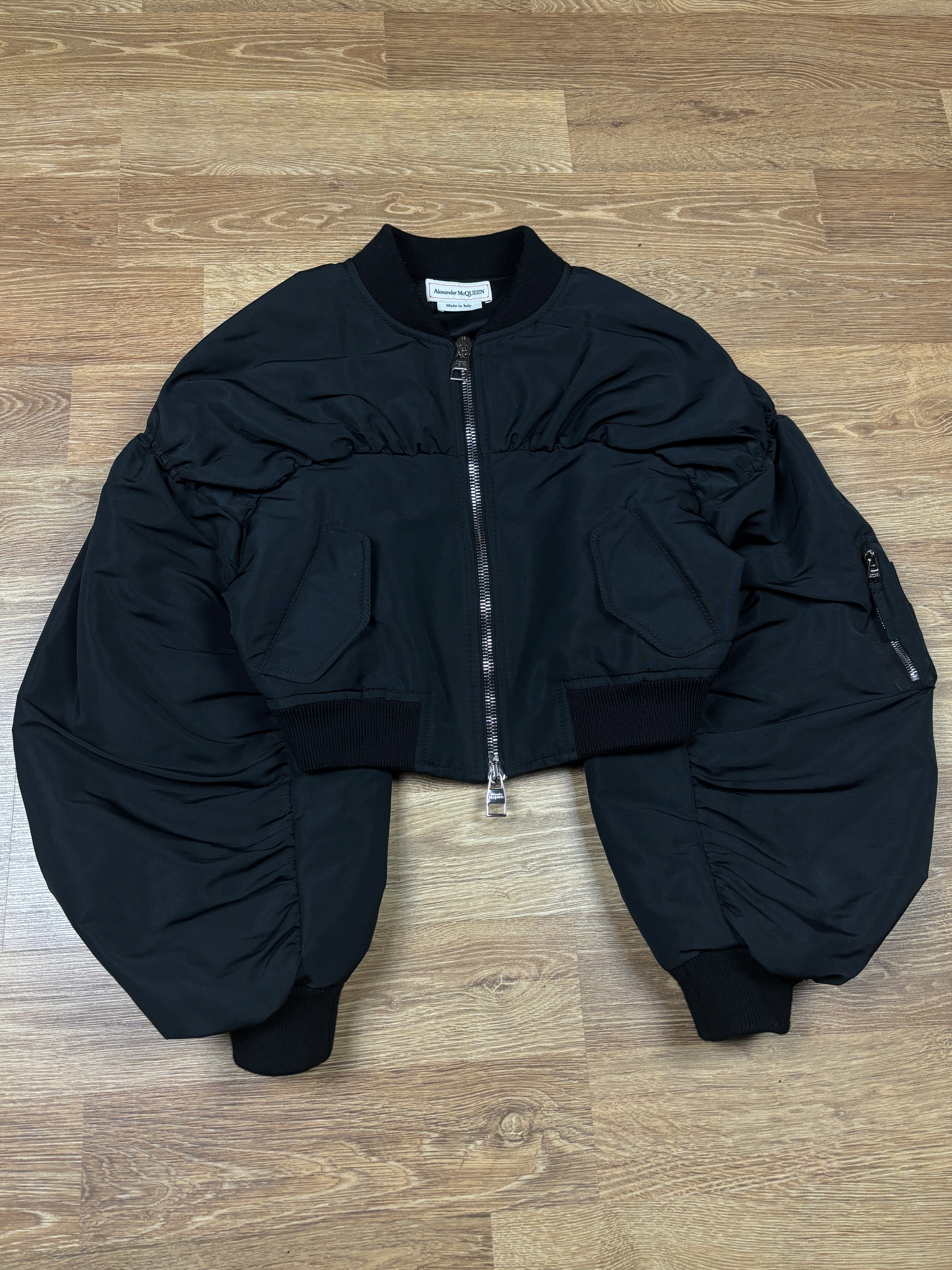 Alexander McQueen Cropped Balloon Sleeve Bomber Jacket