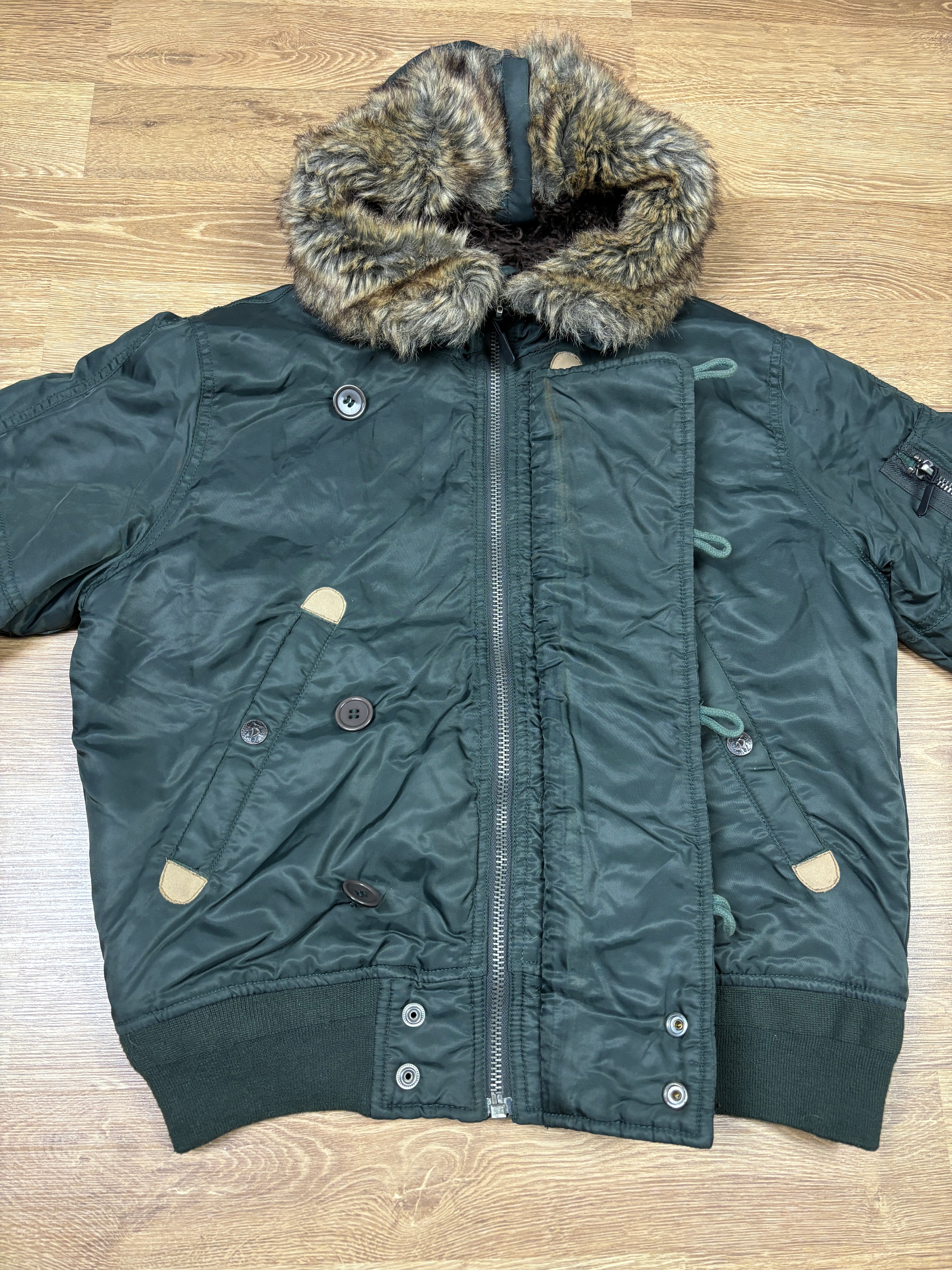 2000s Diesel Faux Fur Hood Bomber Jacket