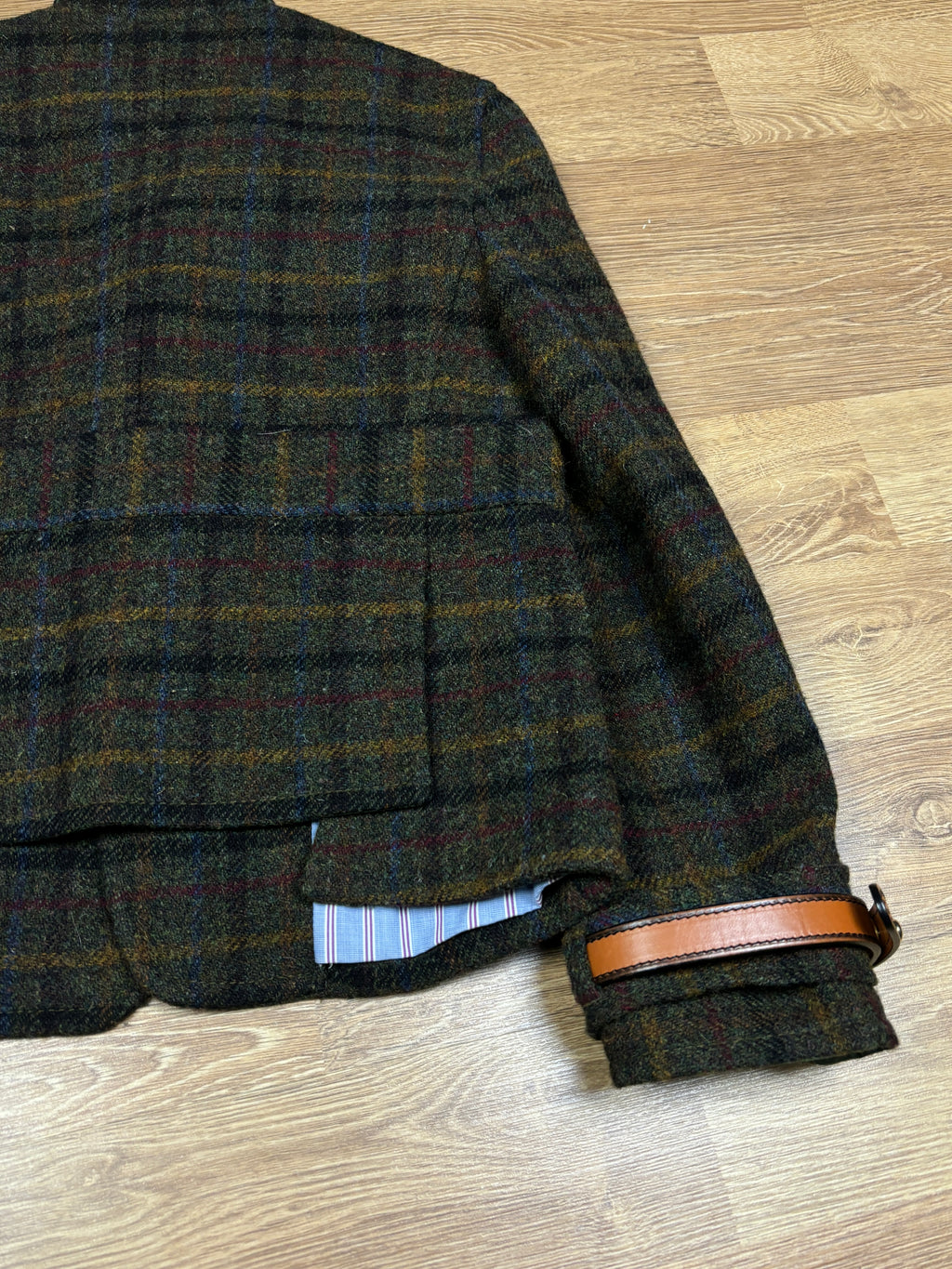 2000s Dsquared2 Plaid Wool Leather Strap Jacket