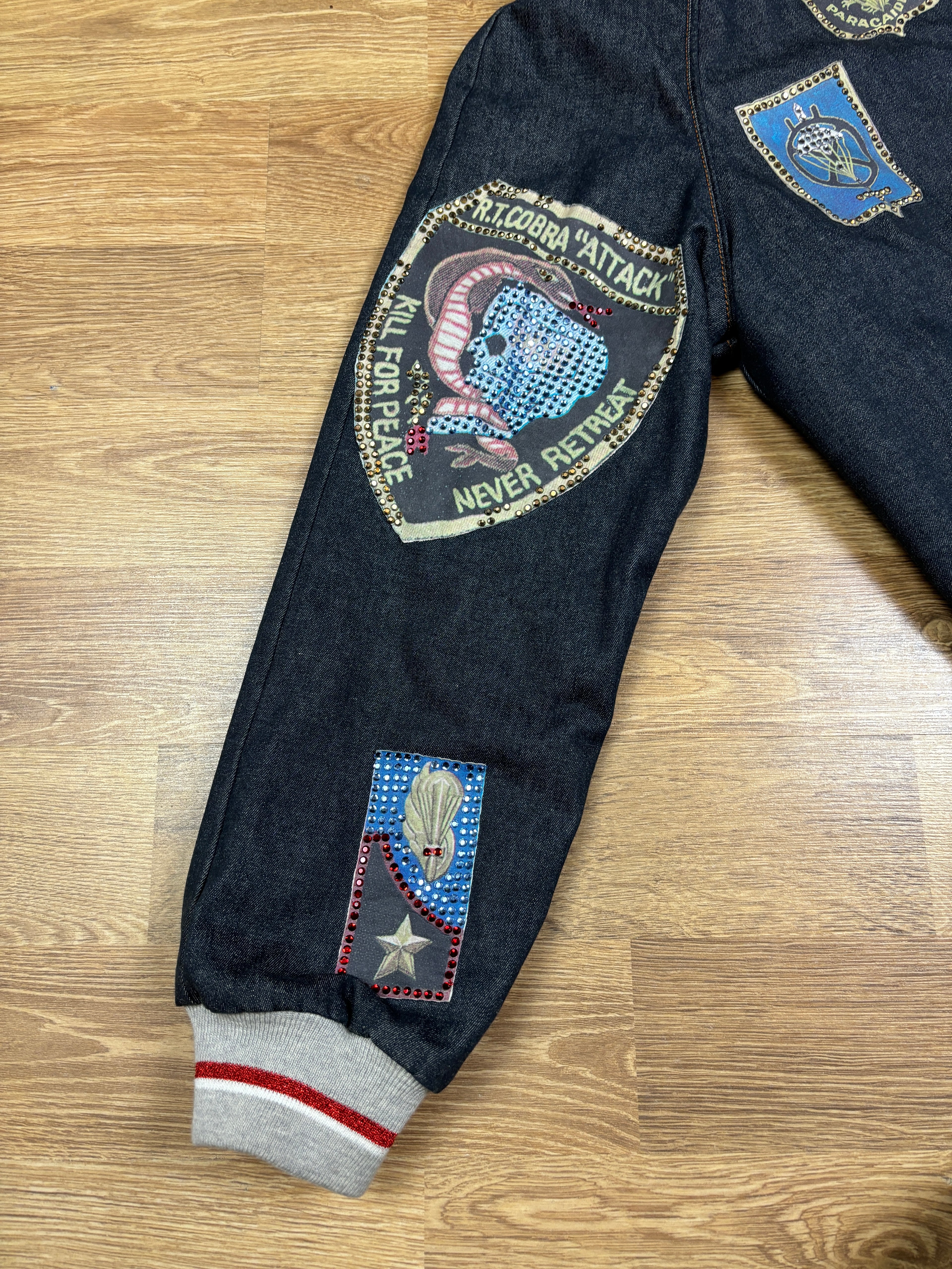FW2003 Dolce & Gabbana Rhinestone Patchwork Denim Bomber Jacket