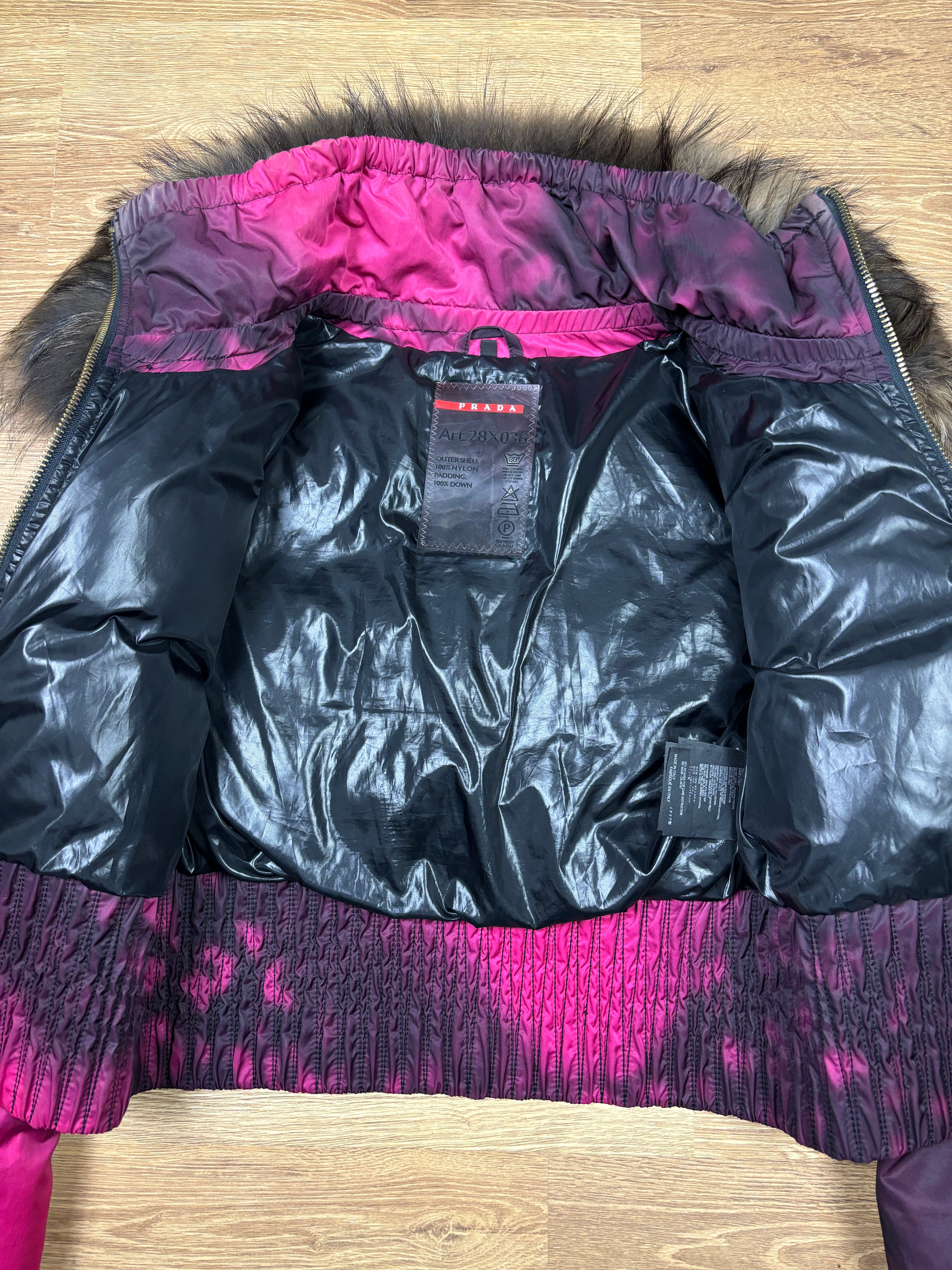 2000s Prada Detachable Fox Fur Leopard Down Jacket