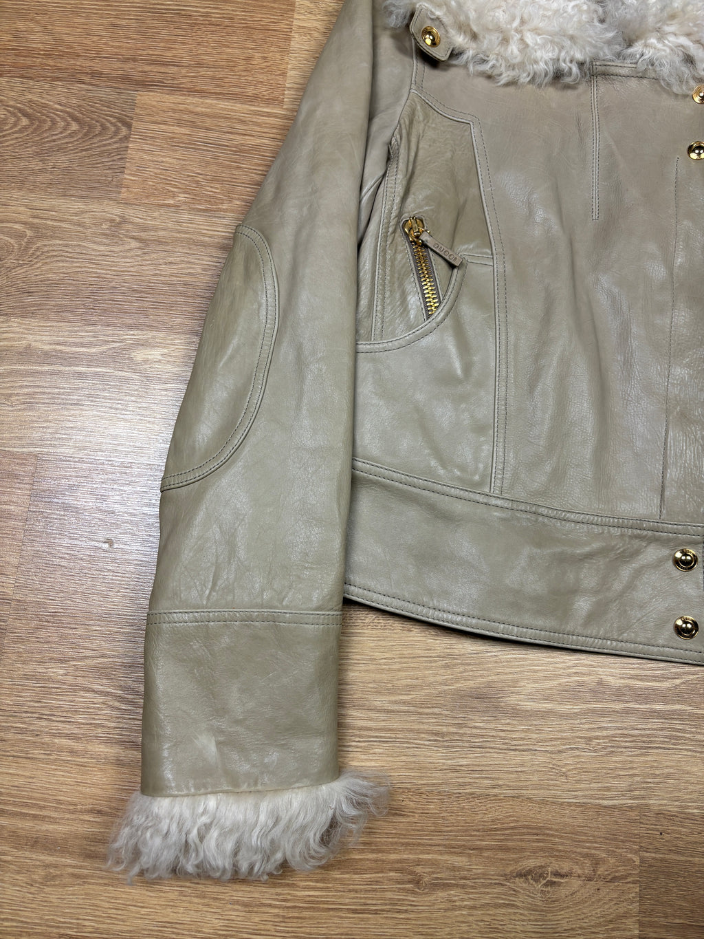 Gucci Frida Giannini Leather Shearling Collar Jacket