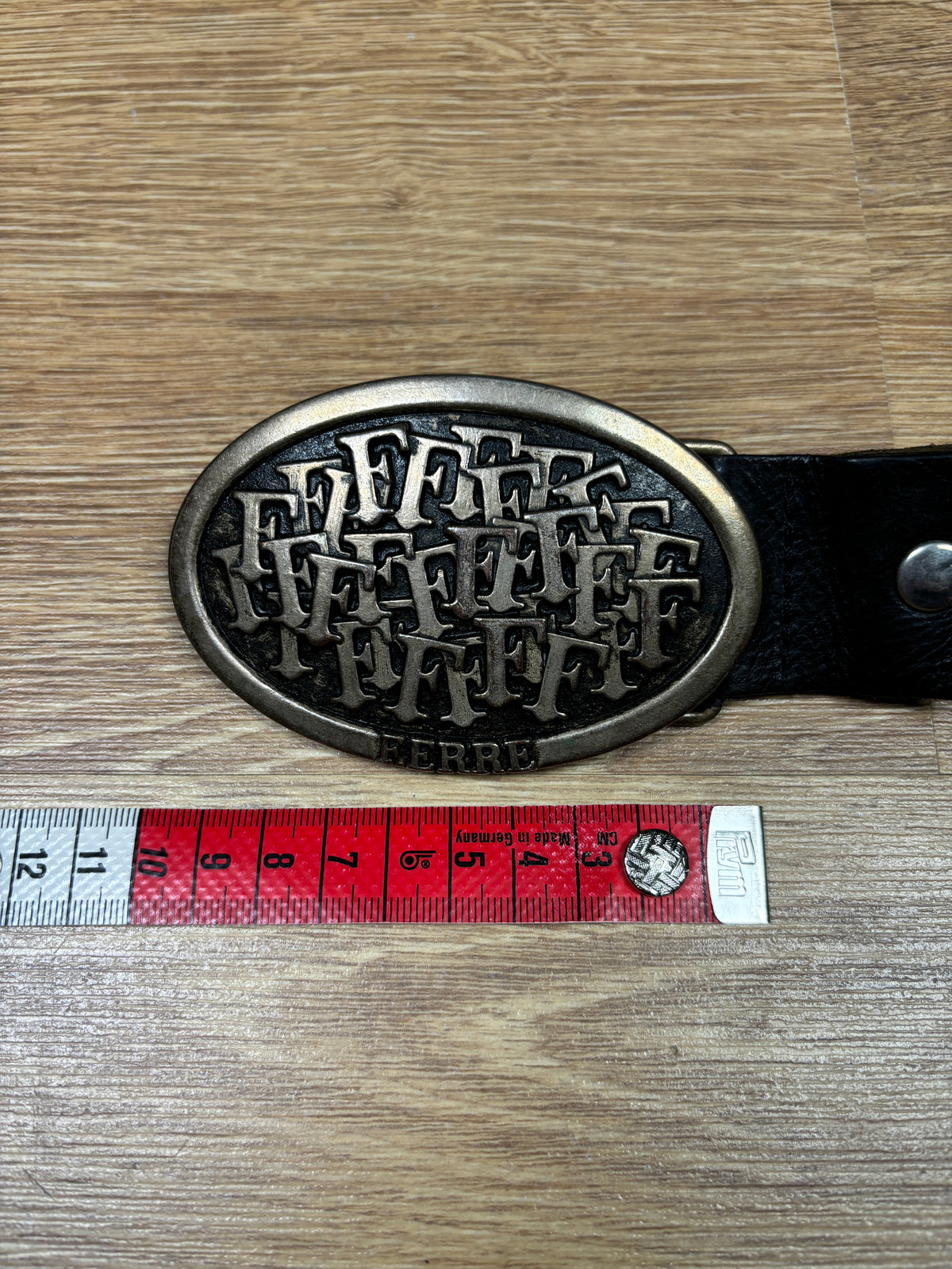 2000s Gianfranco Ferré Black Leather Monogram Buckle Belt
