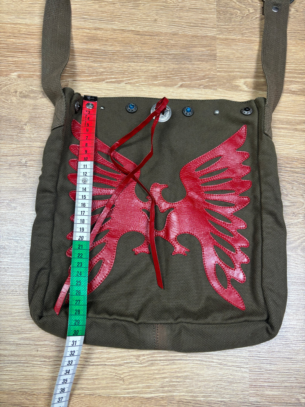 Dolce & Gabbana Canvas Shoulder Bag with Red Leather Phoenix