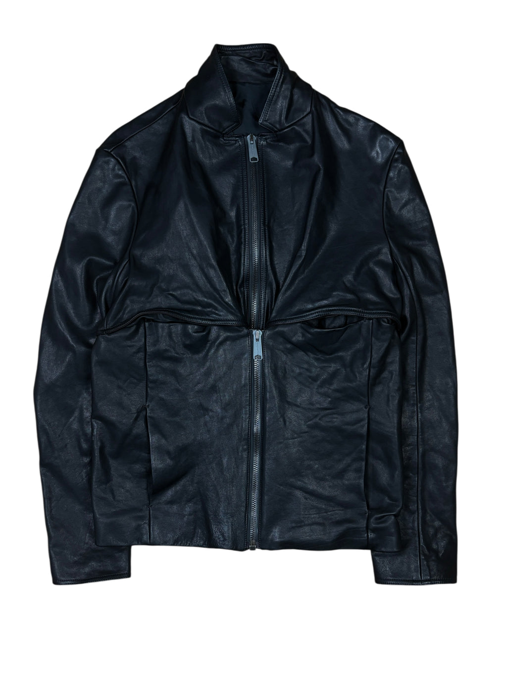 Balenciaga AW2010 Black Leather Double Zip Jacket