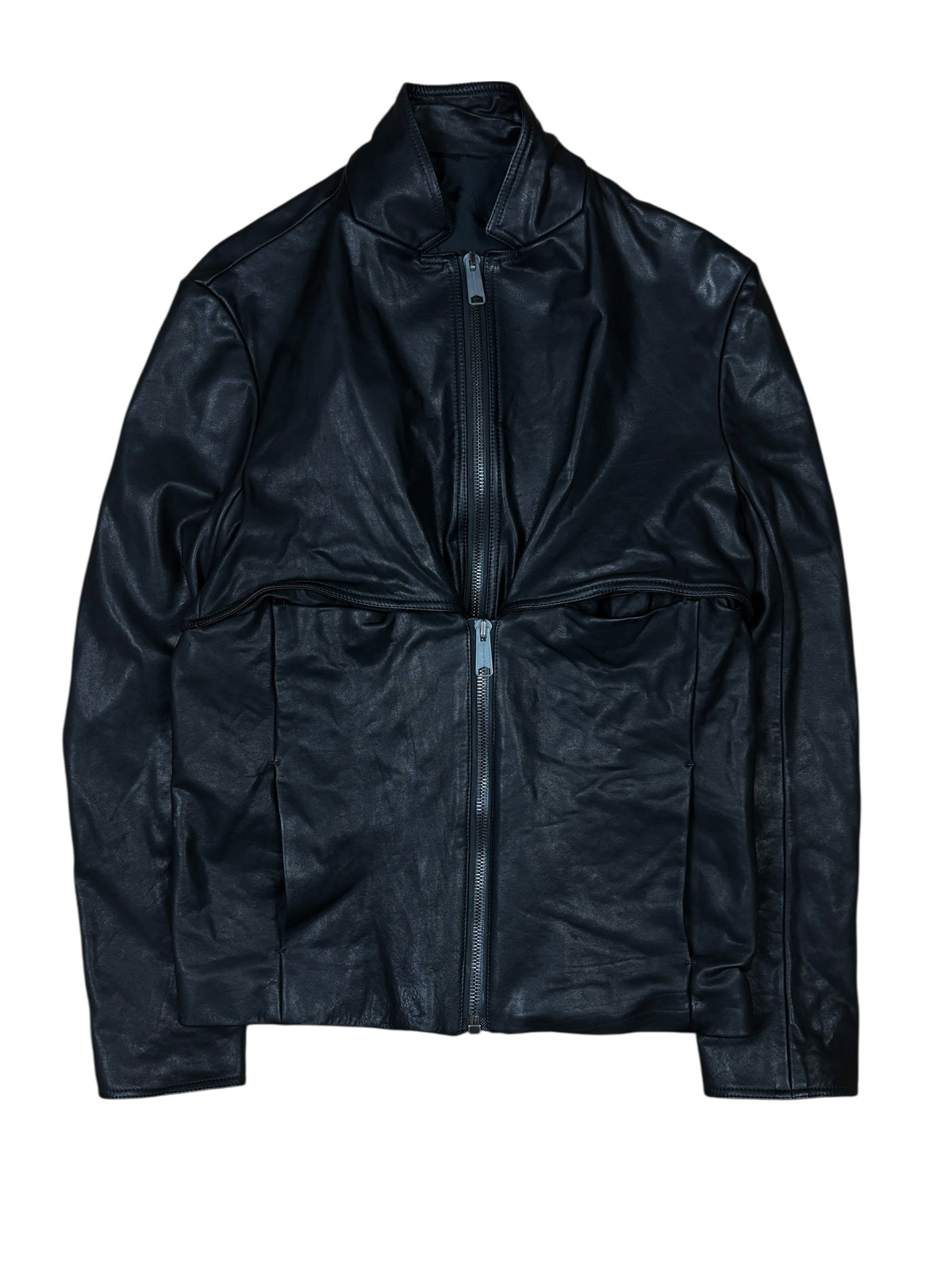 Balenciaga AW2010 Black Leather Double Zip Jacket