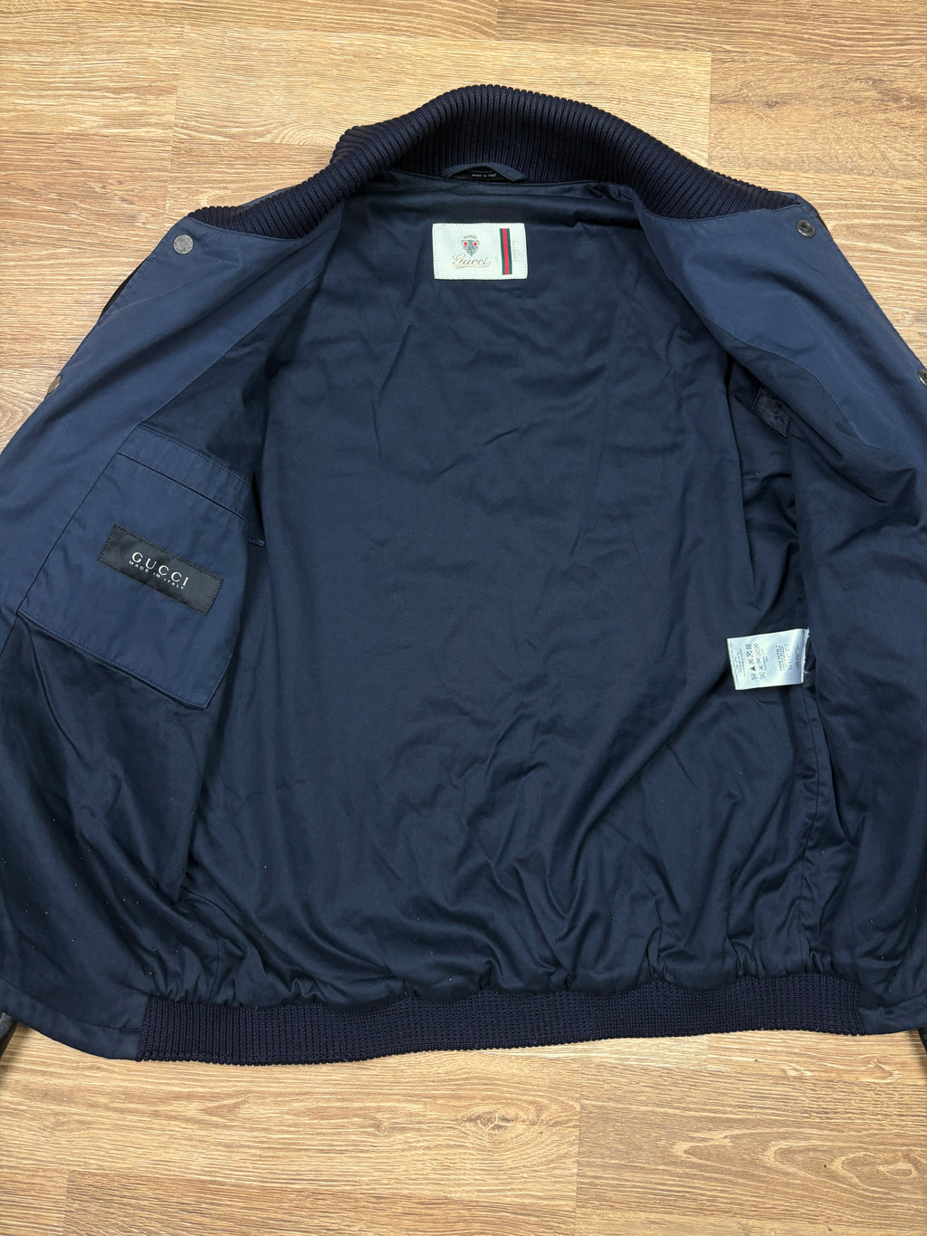 Chaqueta Varsity Gucci Algodón Azul Marino y Manga de Cuero SS2010