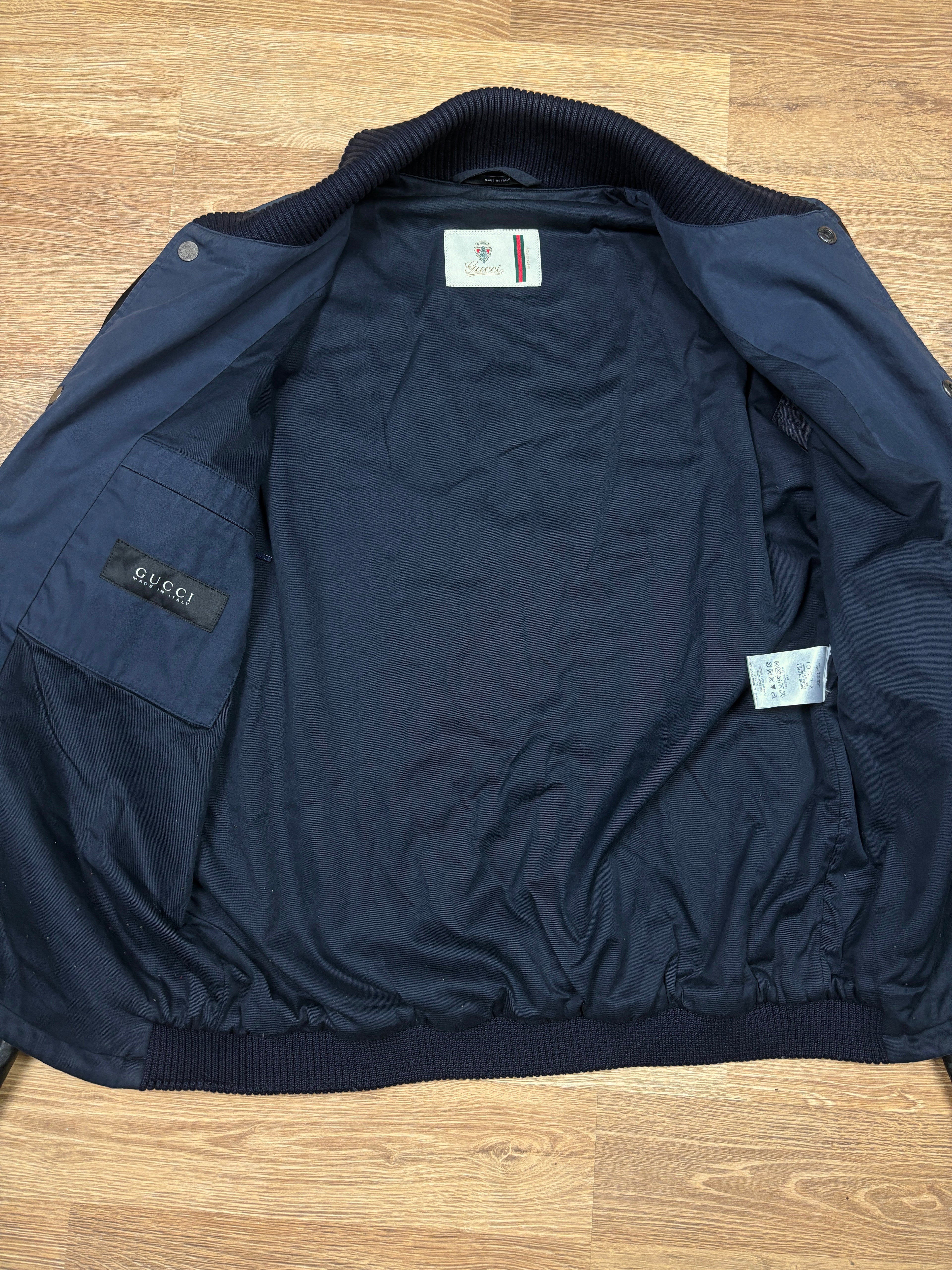 SS2010 Gucci Navy Cotton & Leather Sleeve Varsity Jacket