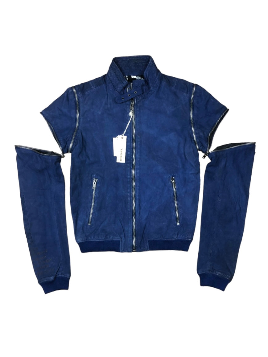 Chaqueta Diesel de cuero azul descapotable de los 2000