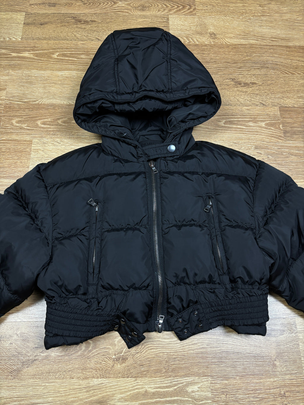 Prada Milano Cropped Down Hooded Jacket