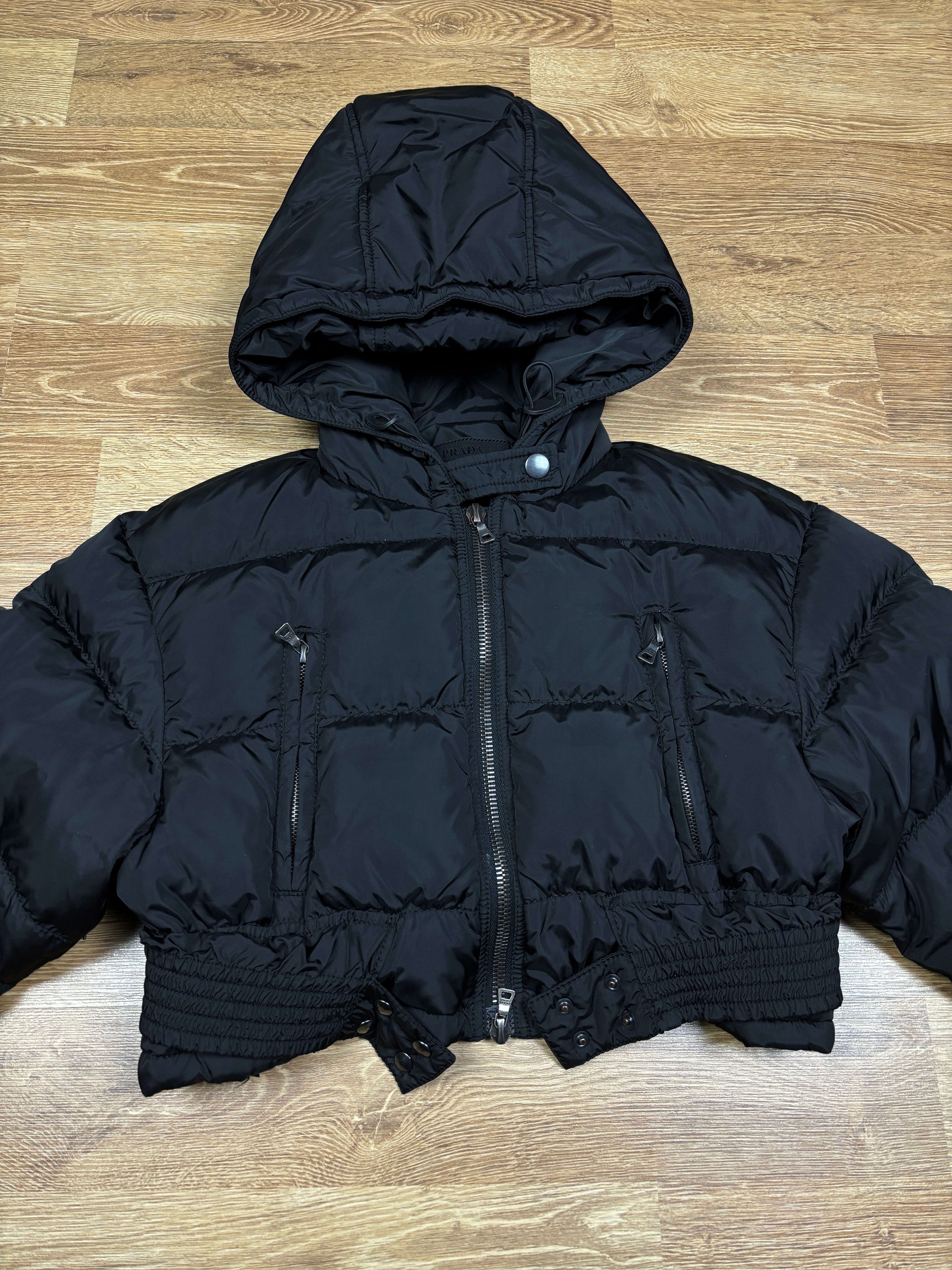 Prada Milano Cropped Down Hooded Jacket