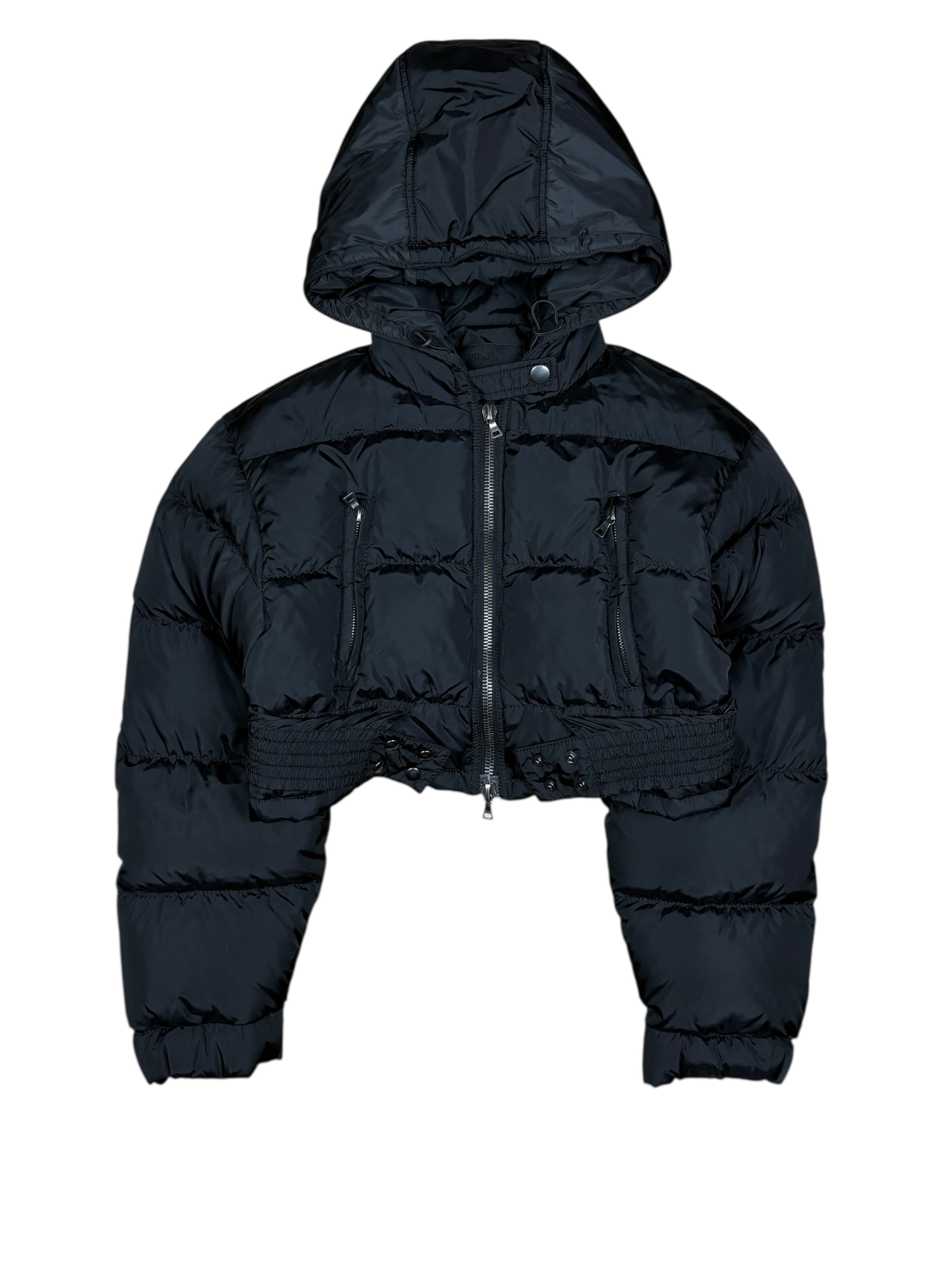 Prada Milano Cropped Down Hooded Jacket