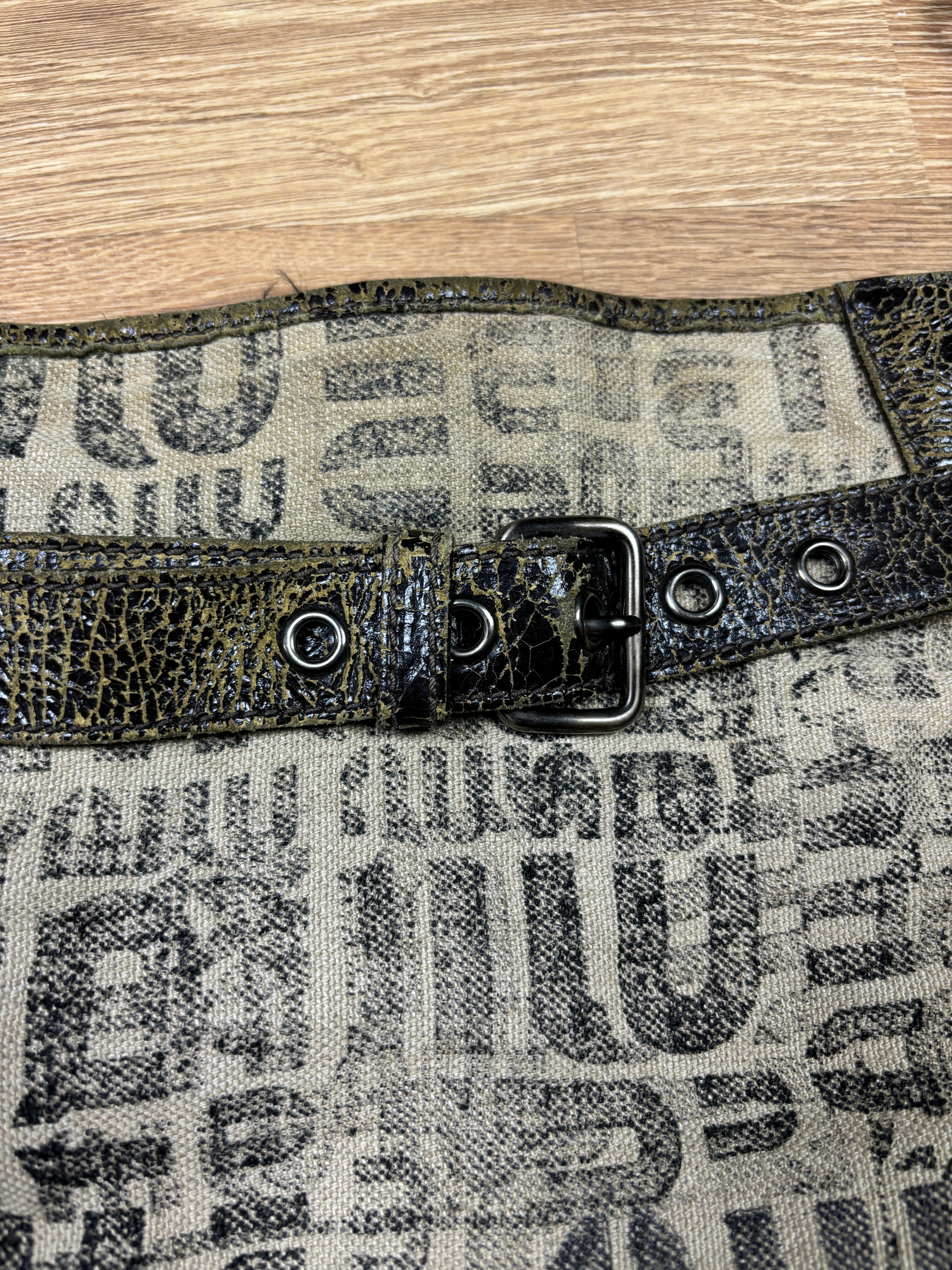 Miu Miu Logo Canvas & Crackled Leather Shoulder Bag
