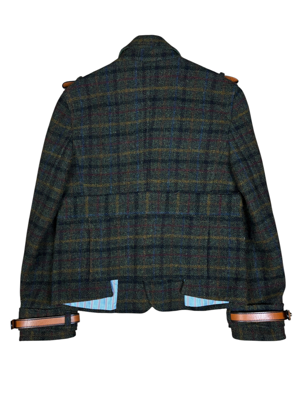 2000s Dsquared2 Plaid Wool Leather Strap Jacket